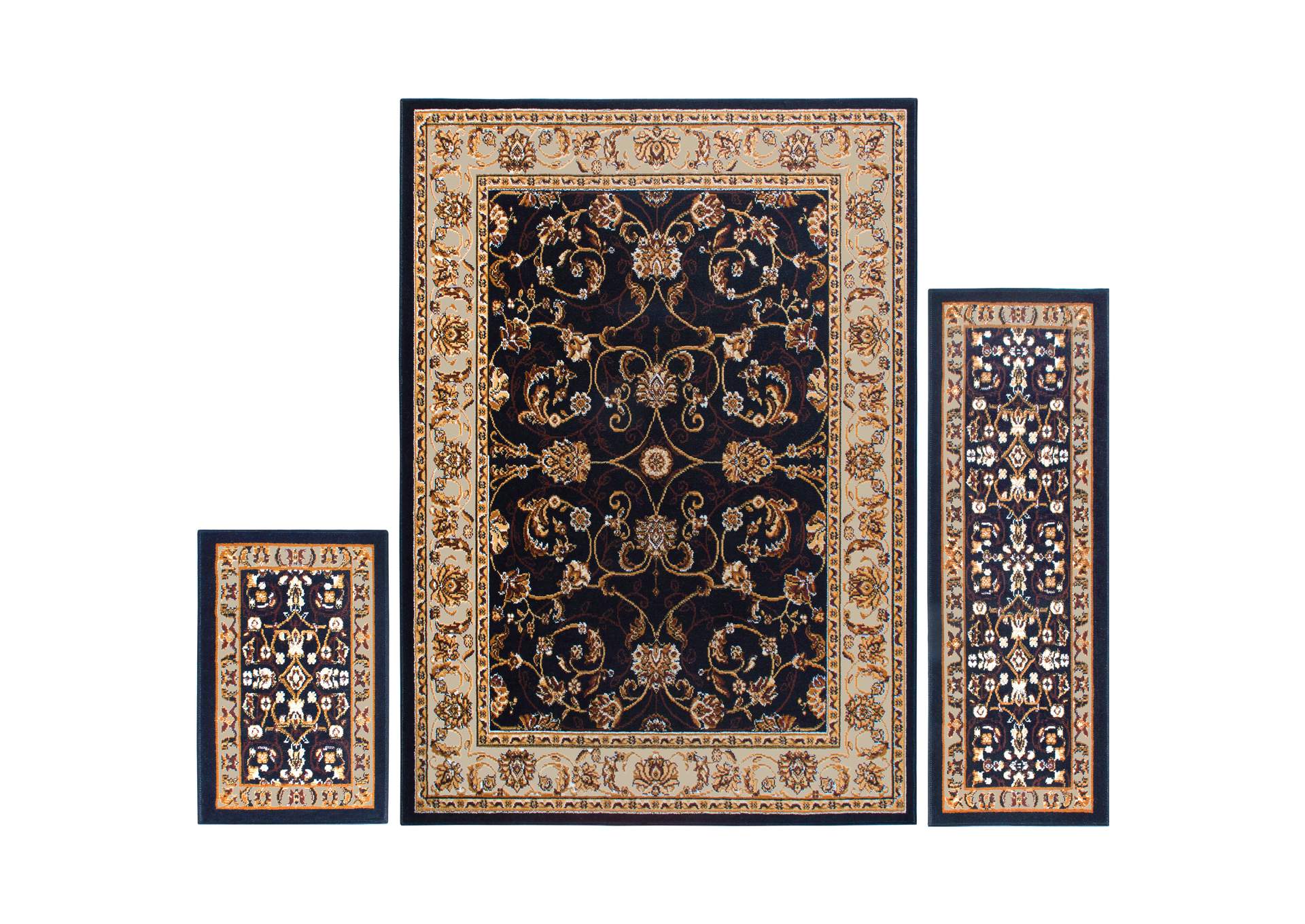 Ariana Badah Area Rug Black/Ivory, 3 Piece Set,Home Dynamix