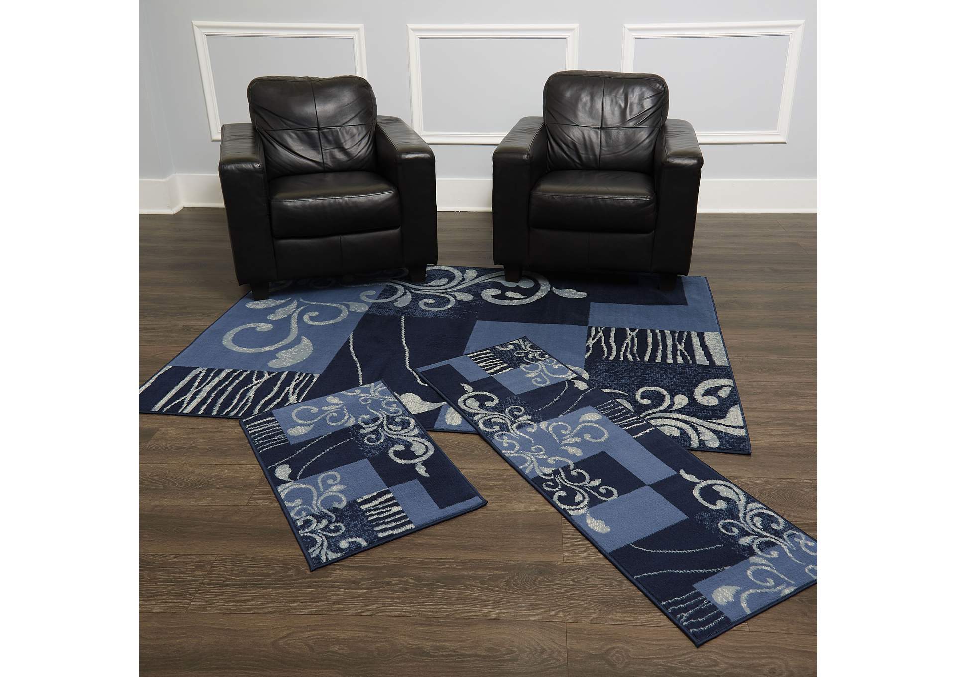 Ariana Galil Area Rug Blue/Navy Blue, 3 Piece Set,Home Dynamix
