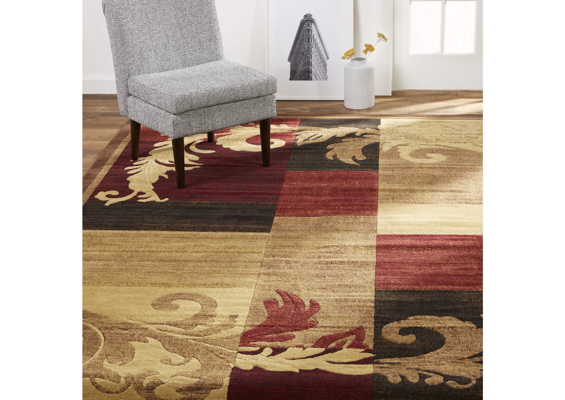 Catalina Pierre Area Rug Brown/Red, 19.6"x31.5",Home Dynamix