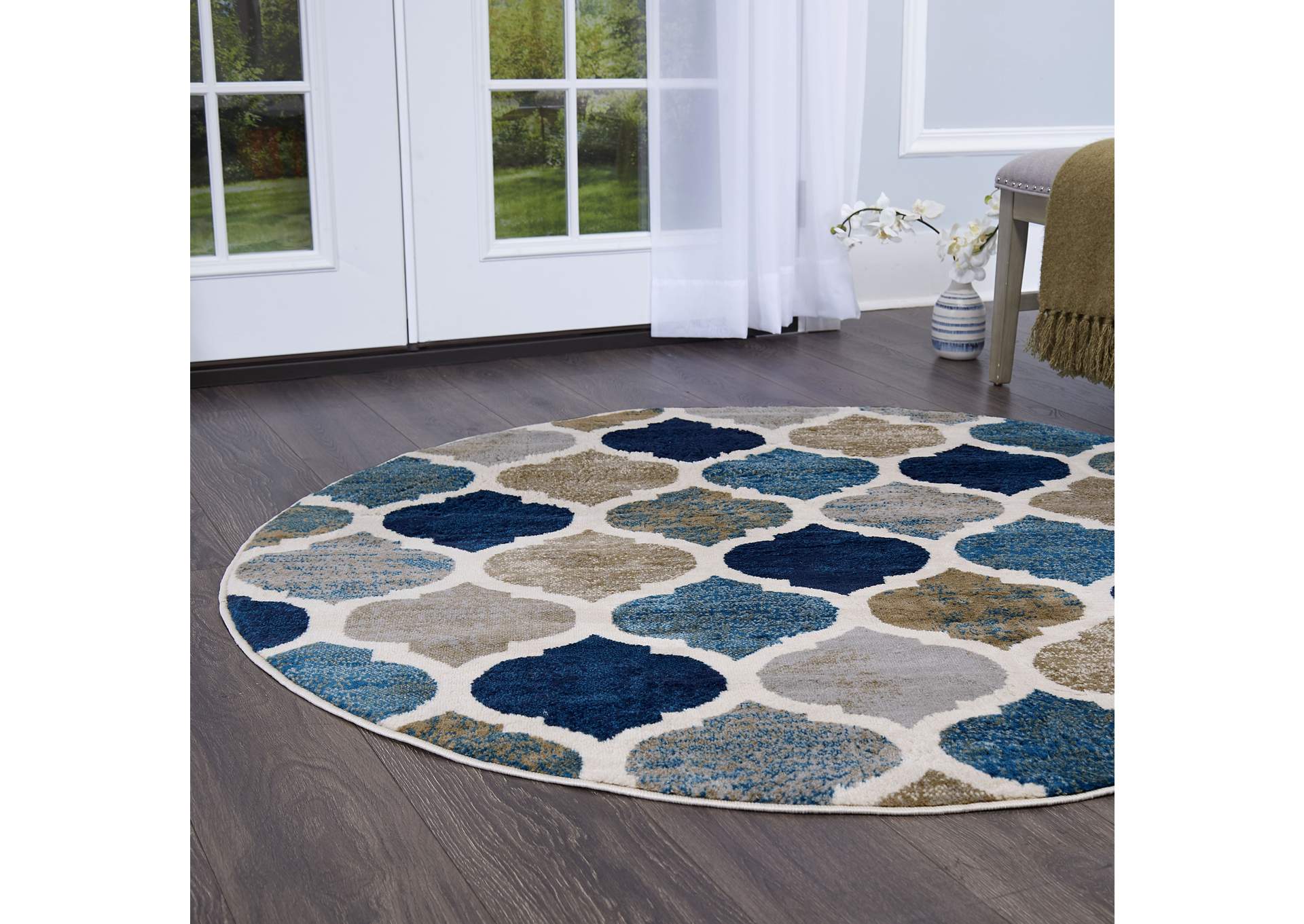 Tremont Quatrefoil Area Rug Ivory/Beige, 7'10" Round,Home Dynamix