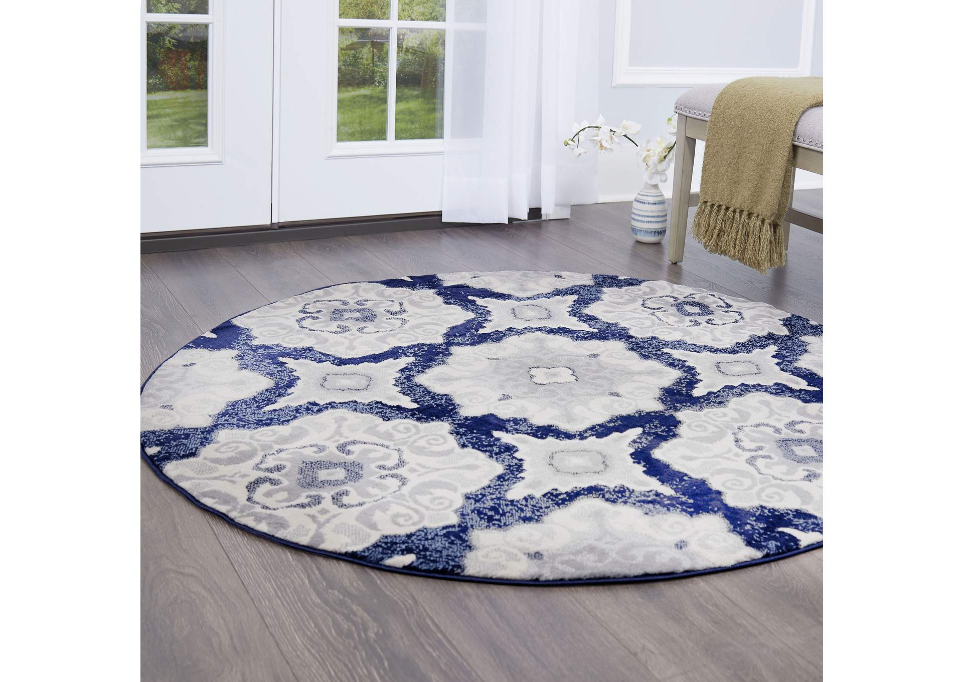 Tremont Salem Area Rug Navy Blue/Ivory, 7'10" Round,Home Dynamix
