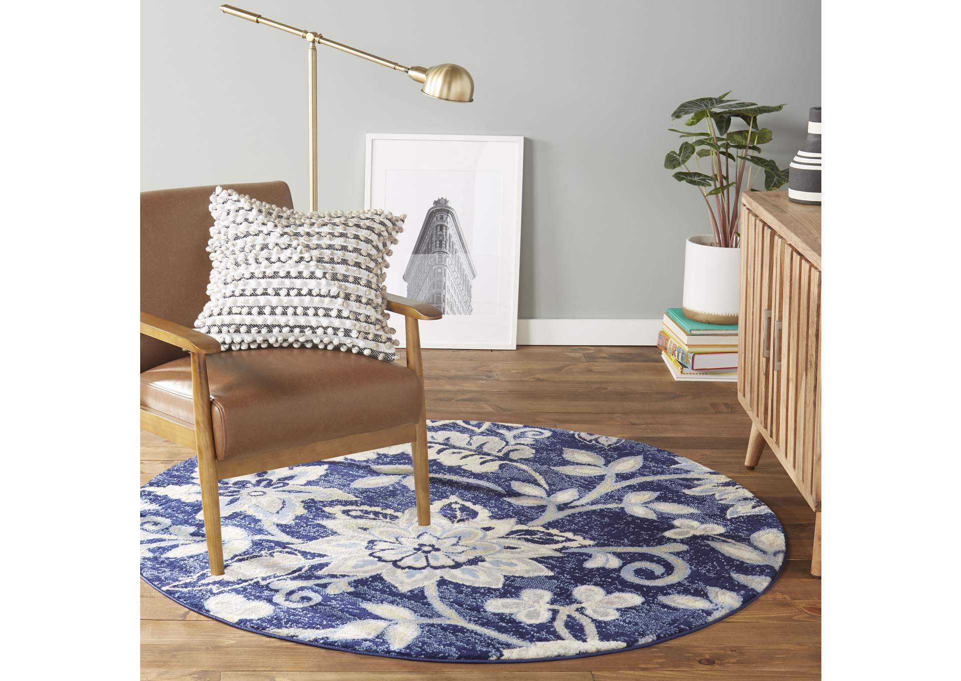 Tremont Teaneck Area Rug Navy Blue/Gray, 7'10" Round,Home Dynamix