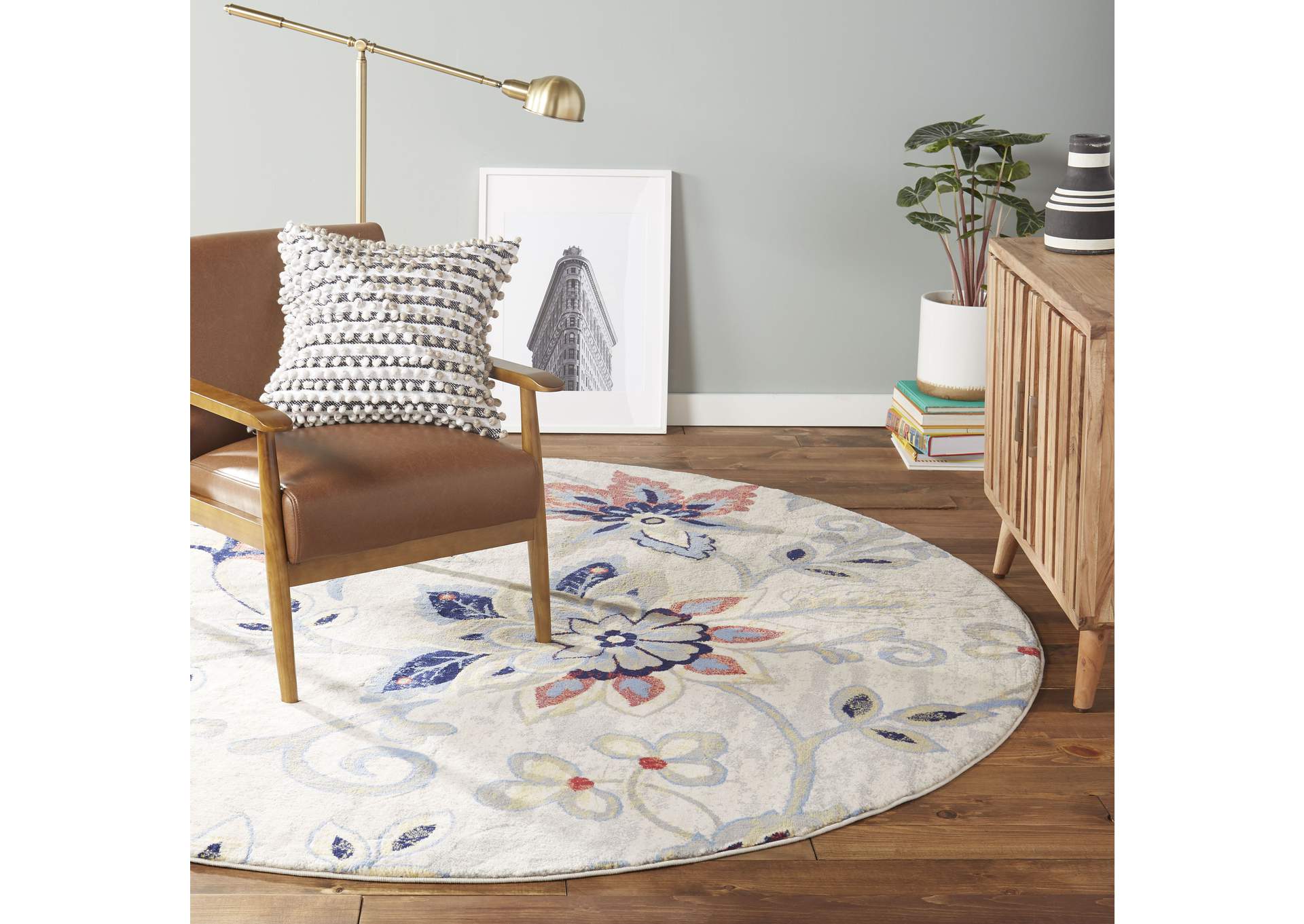 Tremont Teaneck Area Rug Ivory/Navy Blue, 7'10" Round,Home Dynamix