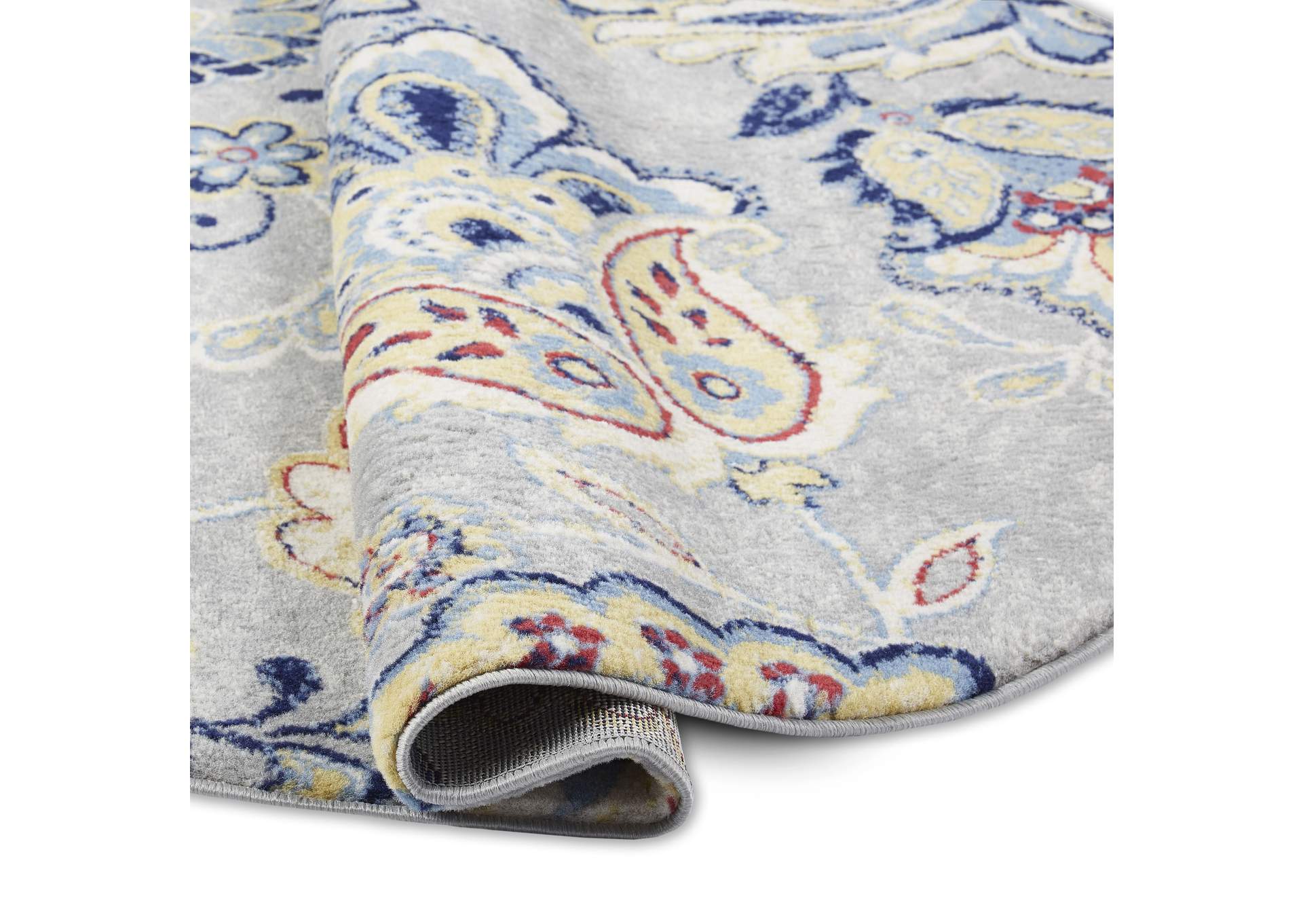 Tremont Lincoln Area Rug Gray/Red, 7'10" Round,Home Dynamix