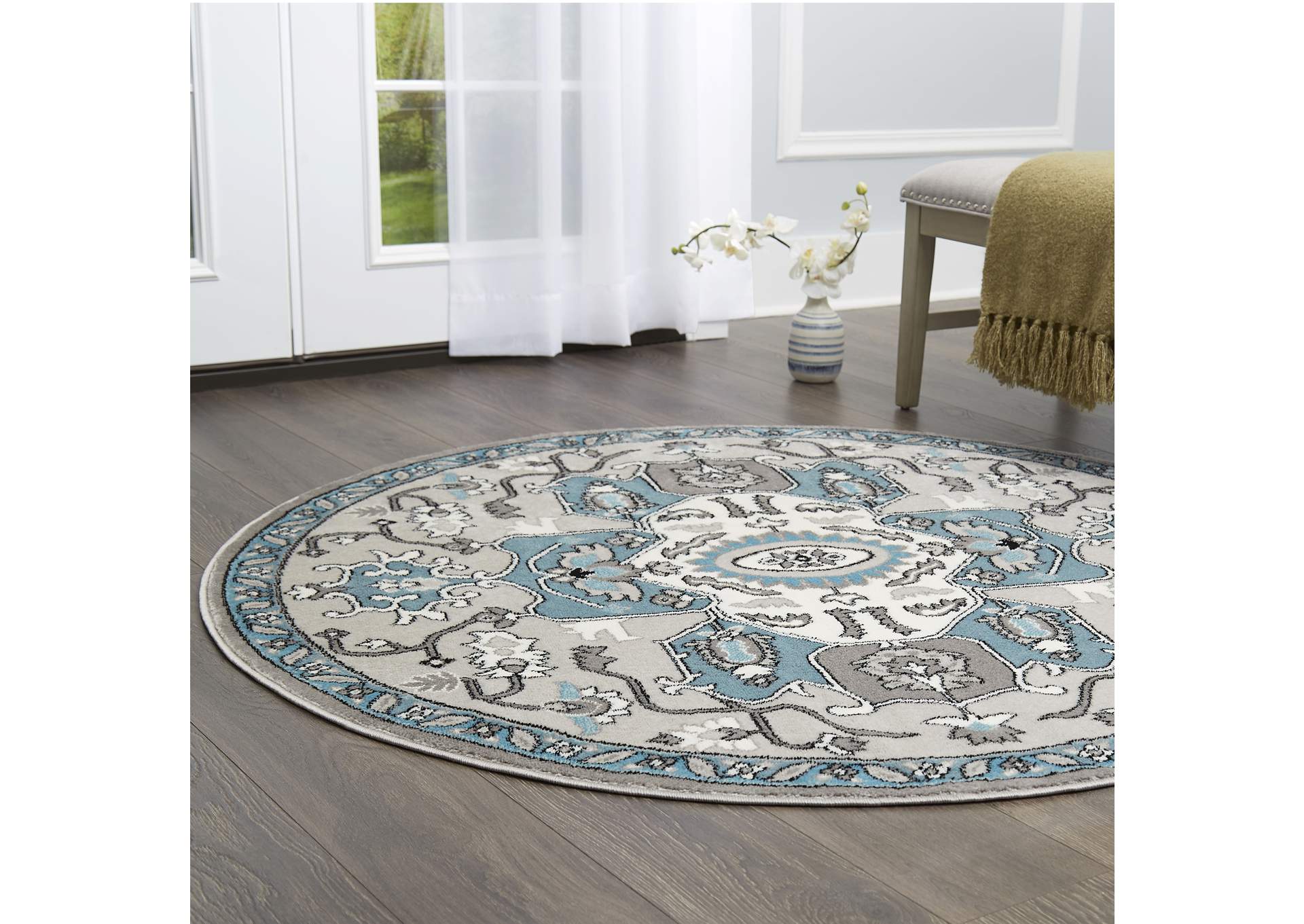 Boho Devona Area Rug Gray/Aqua, 7'10" Round,Home Dynamix