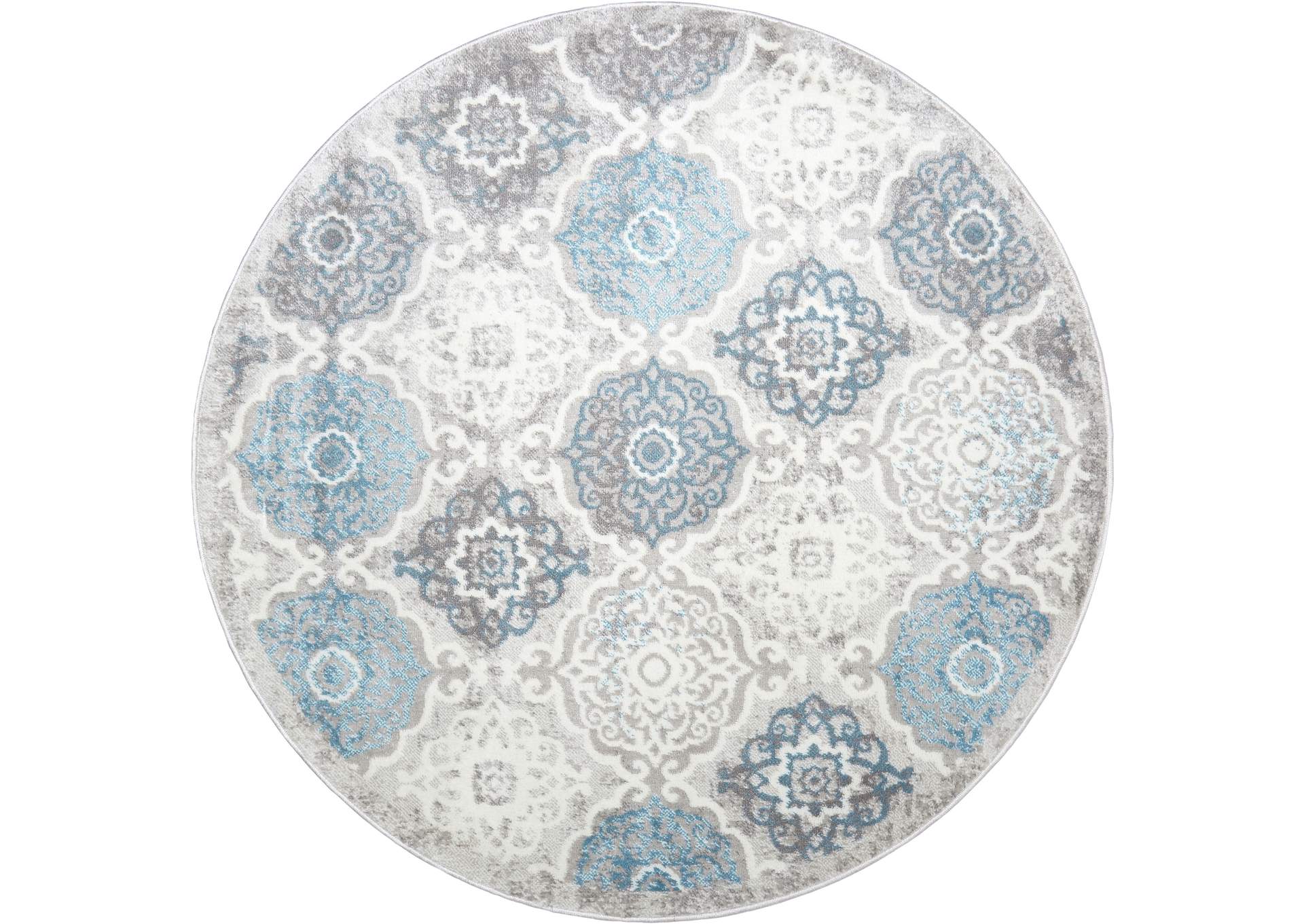 Boho Andorra Area Rug Gray/Aqua, 7'10" Round,Home Dynamix