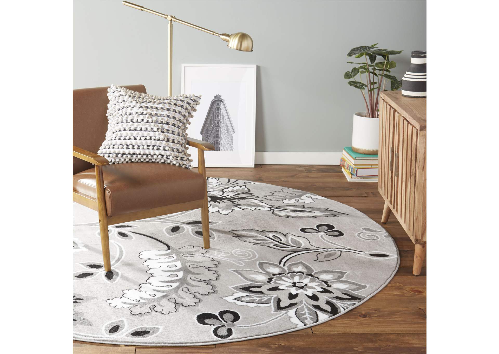 Tremont Lane Azria Area Rug Gray/White, 7'10" Round,Home Dynamix