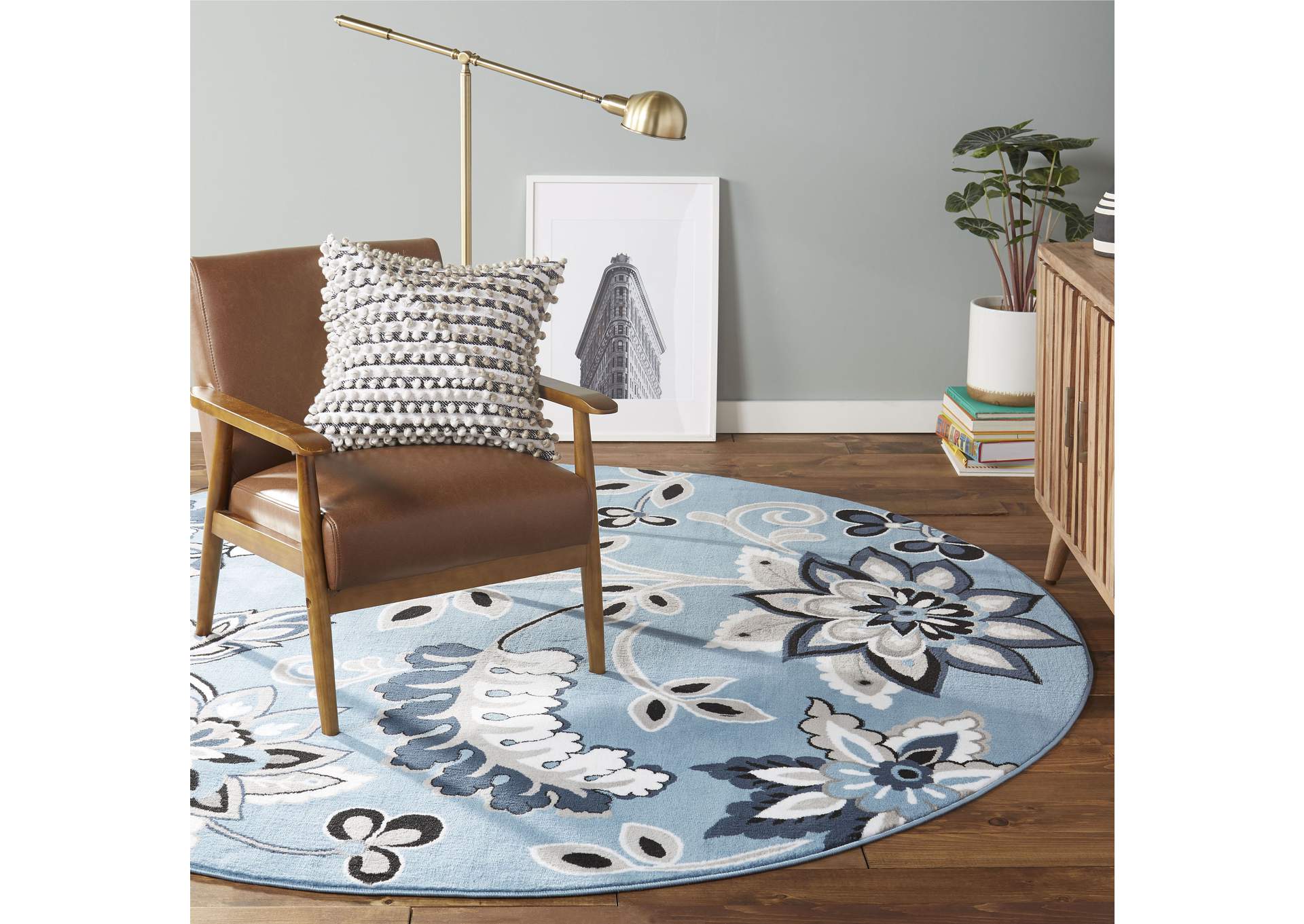 Tremont Lane Azria Area Rug Blue/Gray, 7'10" Round,Home Dynamix