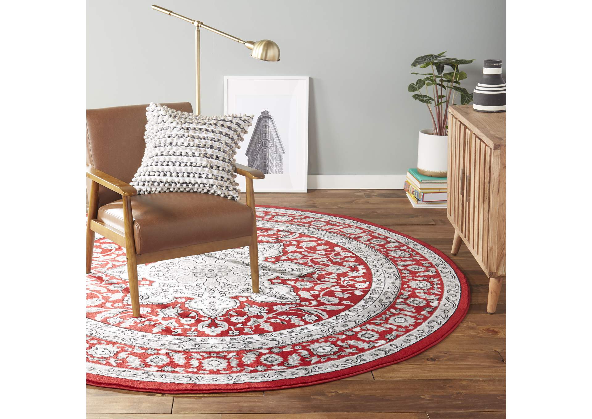 Tremont Lane Persia Area Rug Red/Gray, 7'10" Round,Home Dynamix