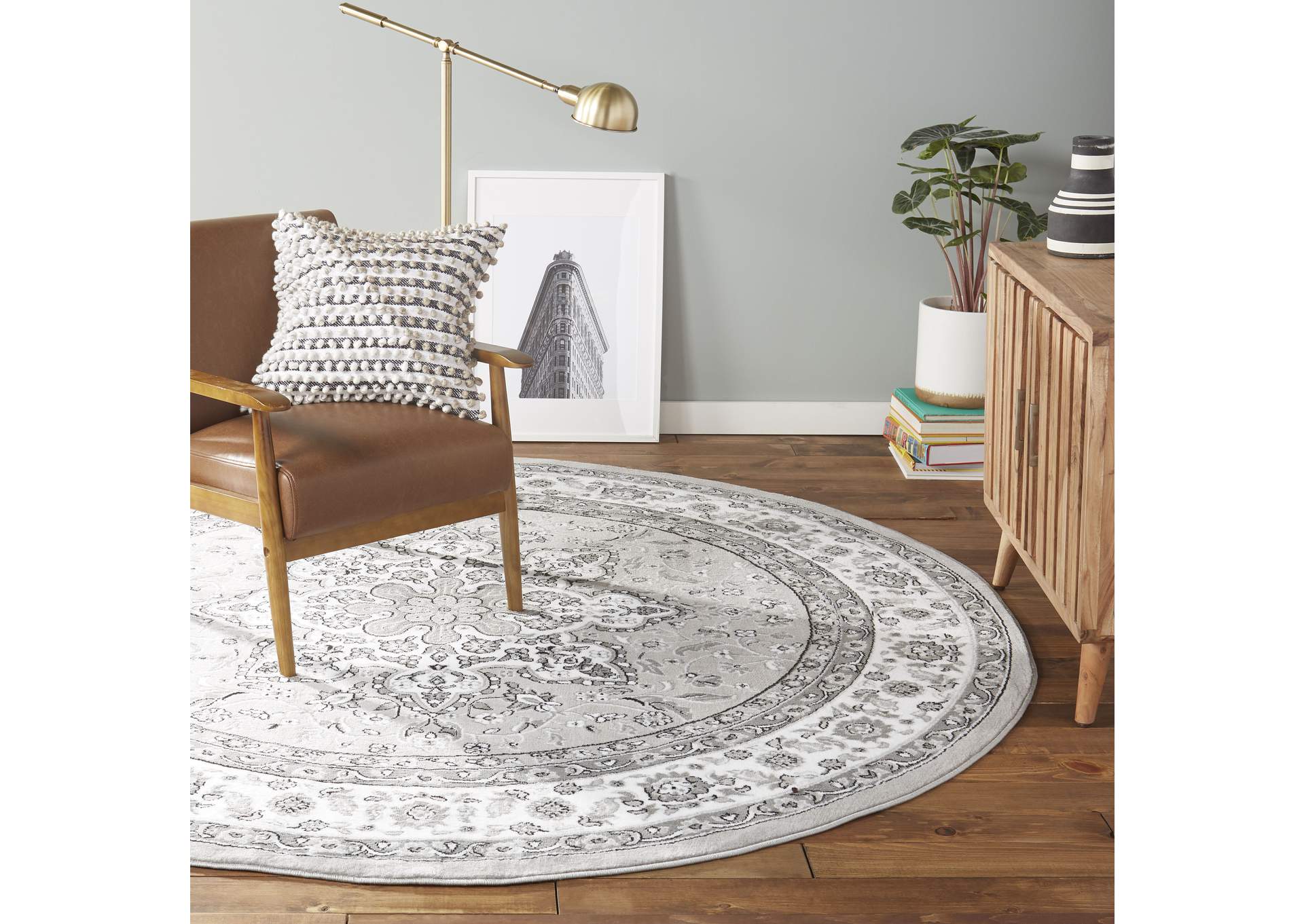 Tremont Lane Persia Area Rug Gray/Ivory, 7'10" Round,Home Dynamix