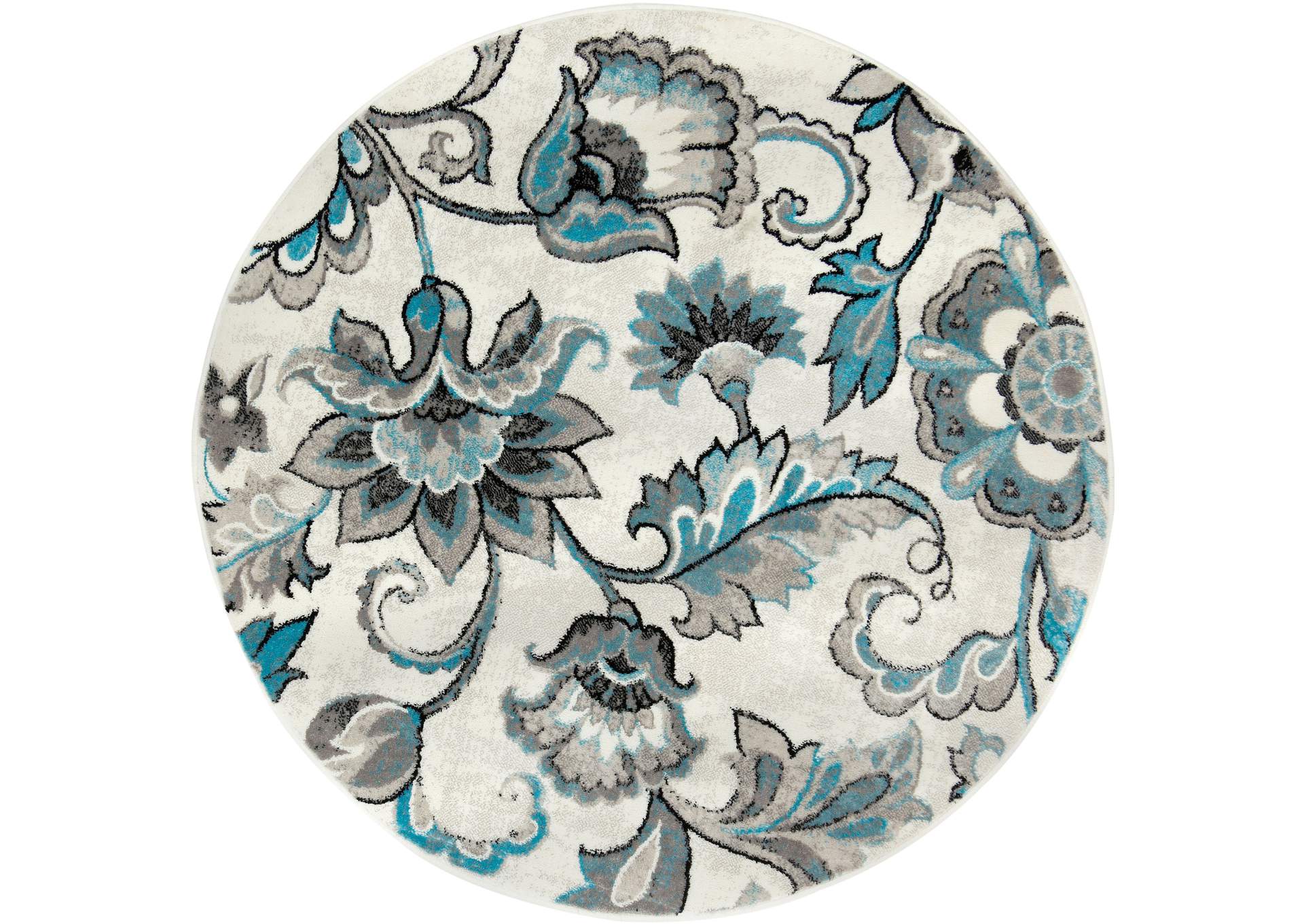 Boho Odesa Area Rug Ivory/Aqua, 7'10" Round,Home Dynamix