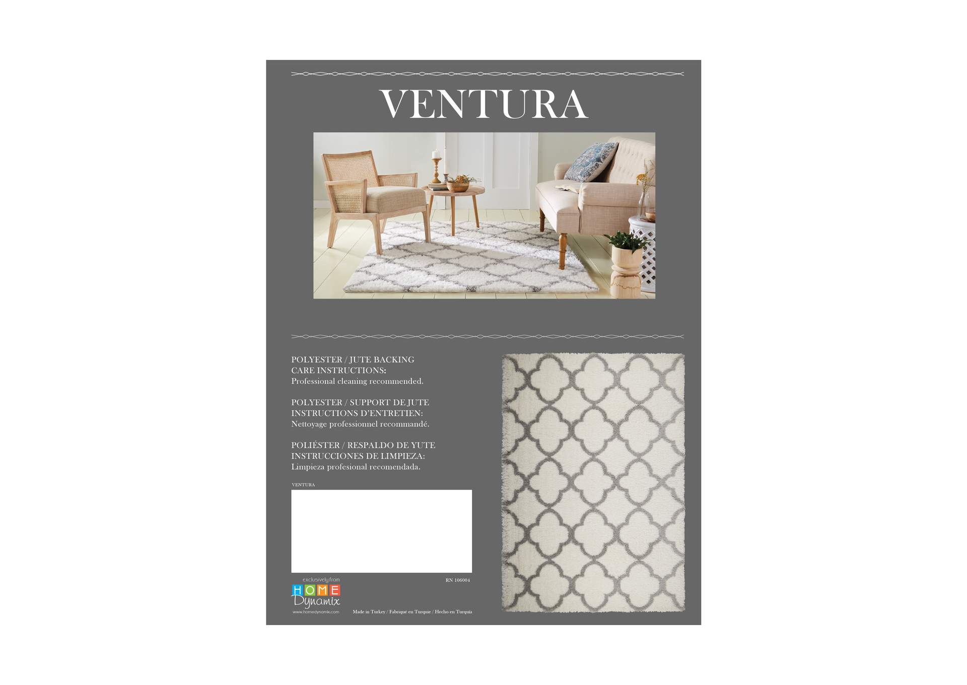 Ventura Roslin Area Rug Ivory/Gray, 3'11"x5'10",Home Dynamix