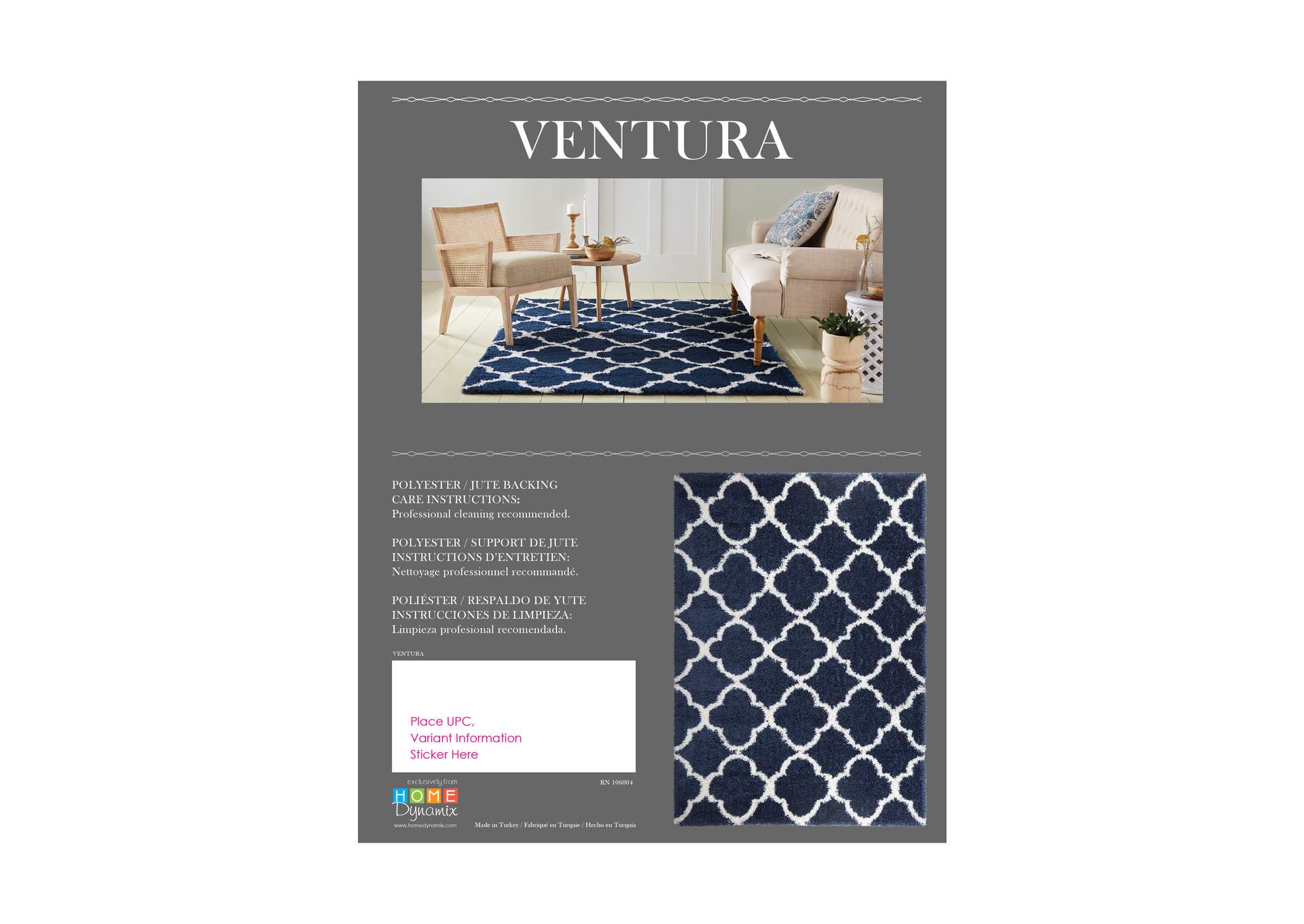 Ventura Roslin Area Rug Navy Blue/Ivory, 3'11"x5'10",Home Dynamix