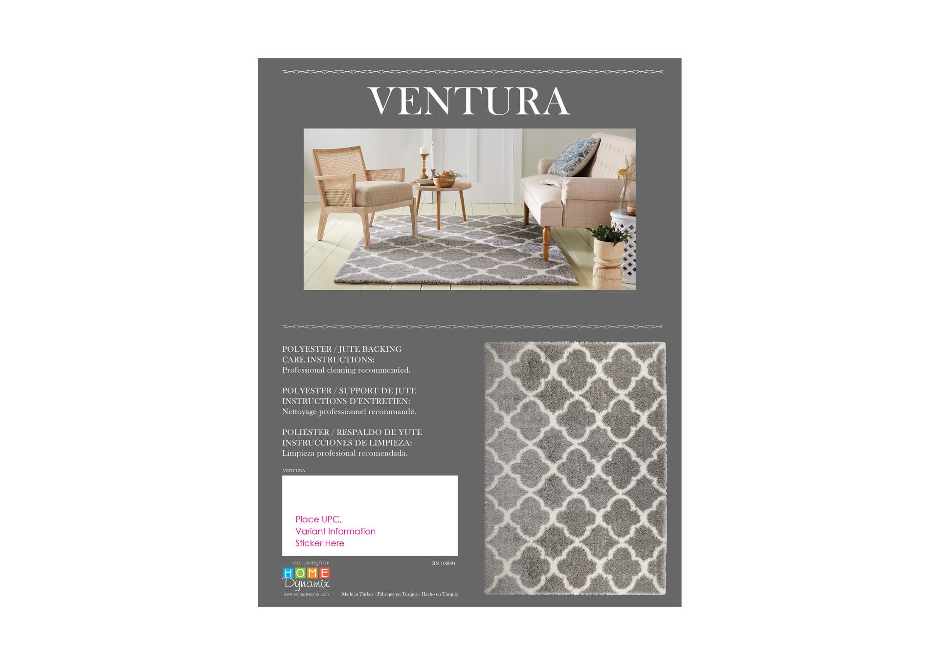 Ventura Roslin Area Rug Gray/Ivory, 3'11"x5'10",Home Dynamix