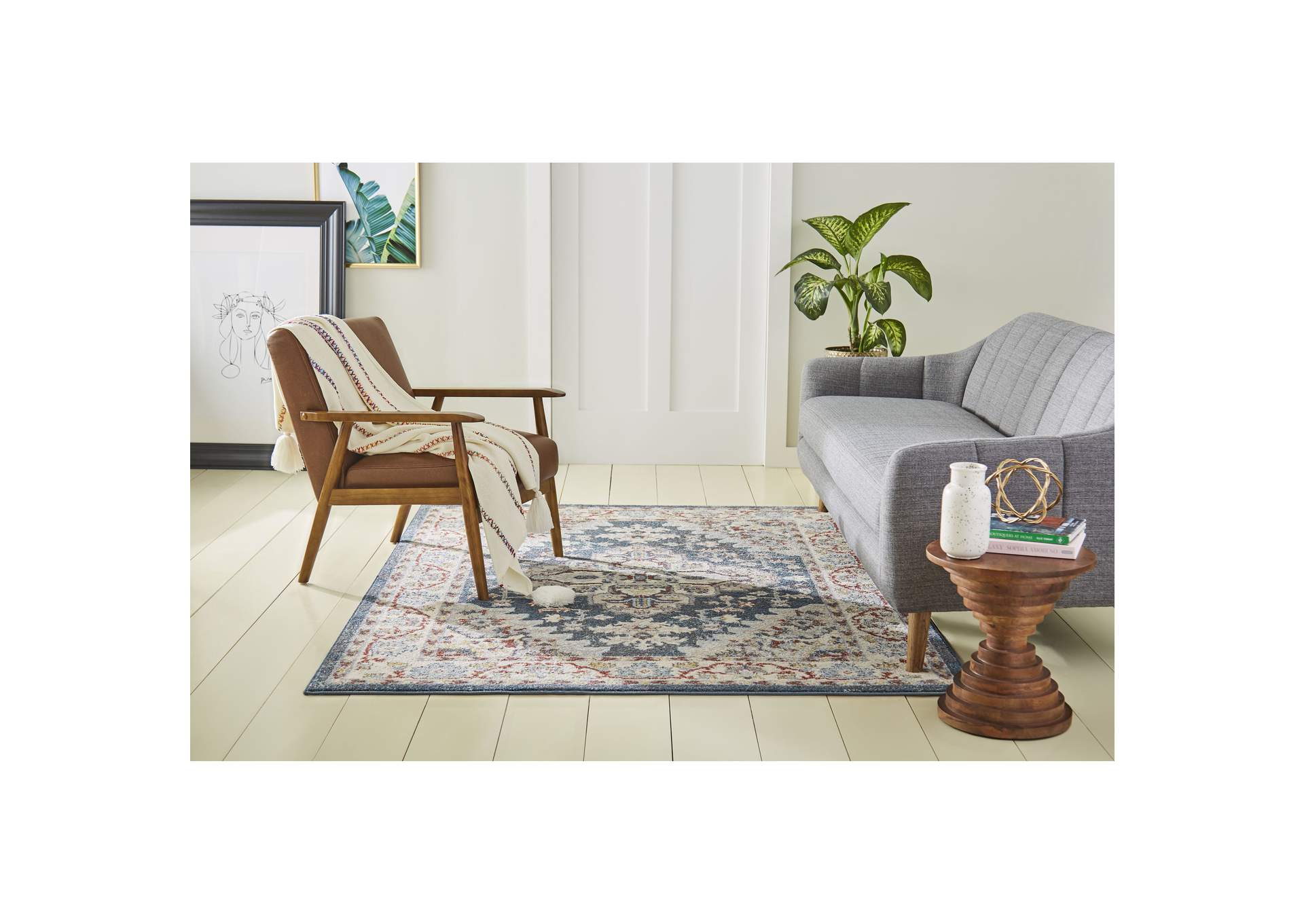 Venice Loreta Area Rug Blue/Ivory, 20"x31",Home Dynamix