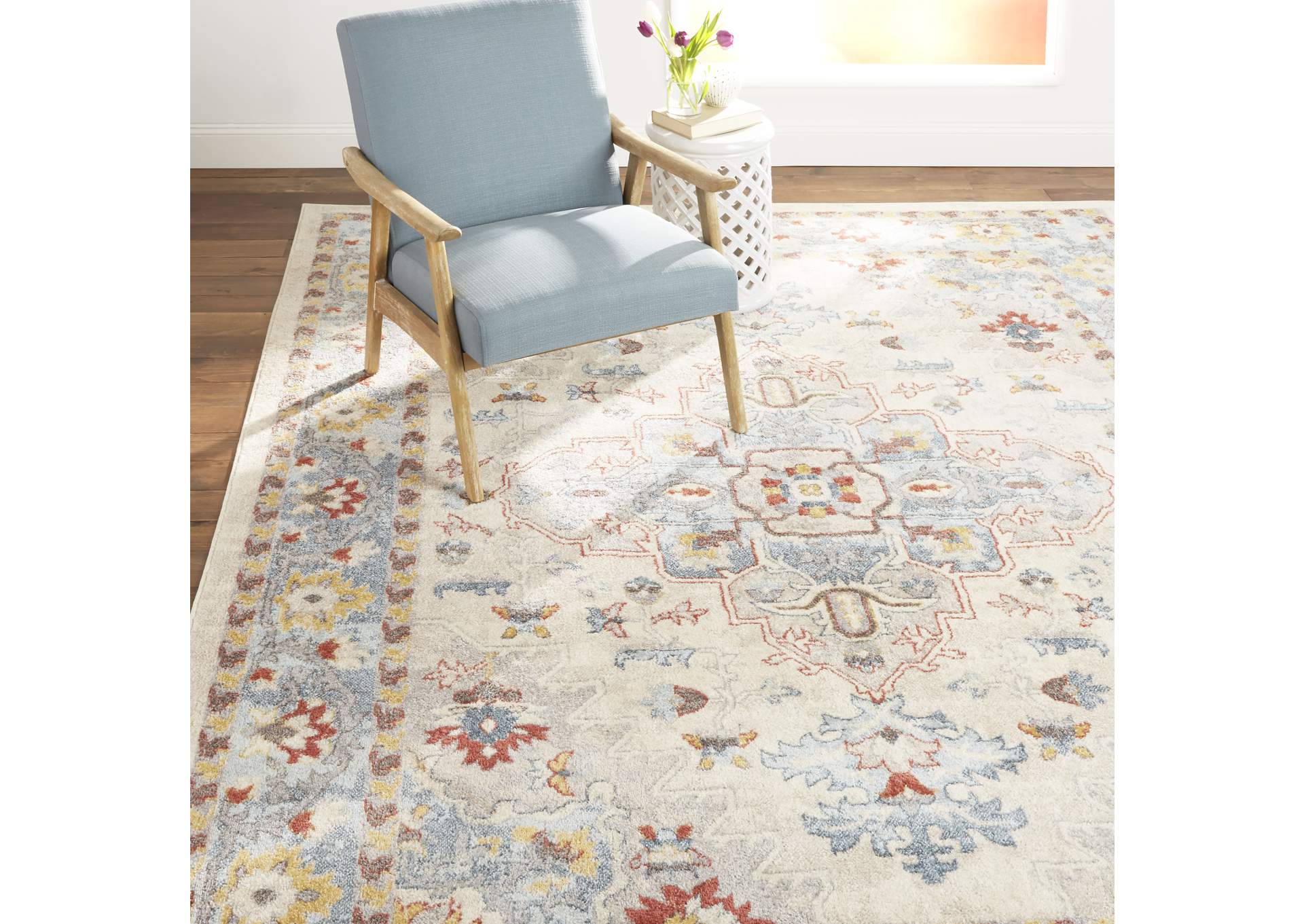 Venice Loreta Area Rug Ivory/Blue, 20"x31",Home Dynamix