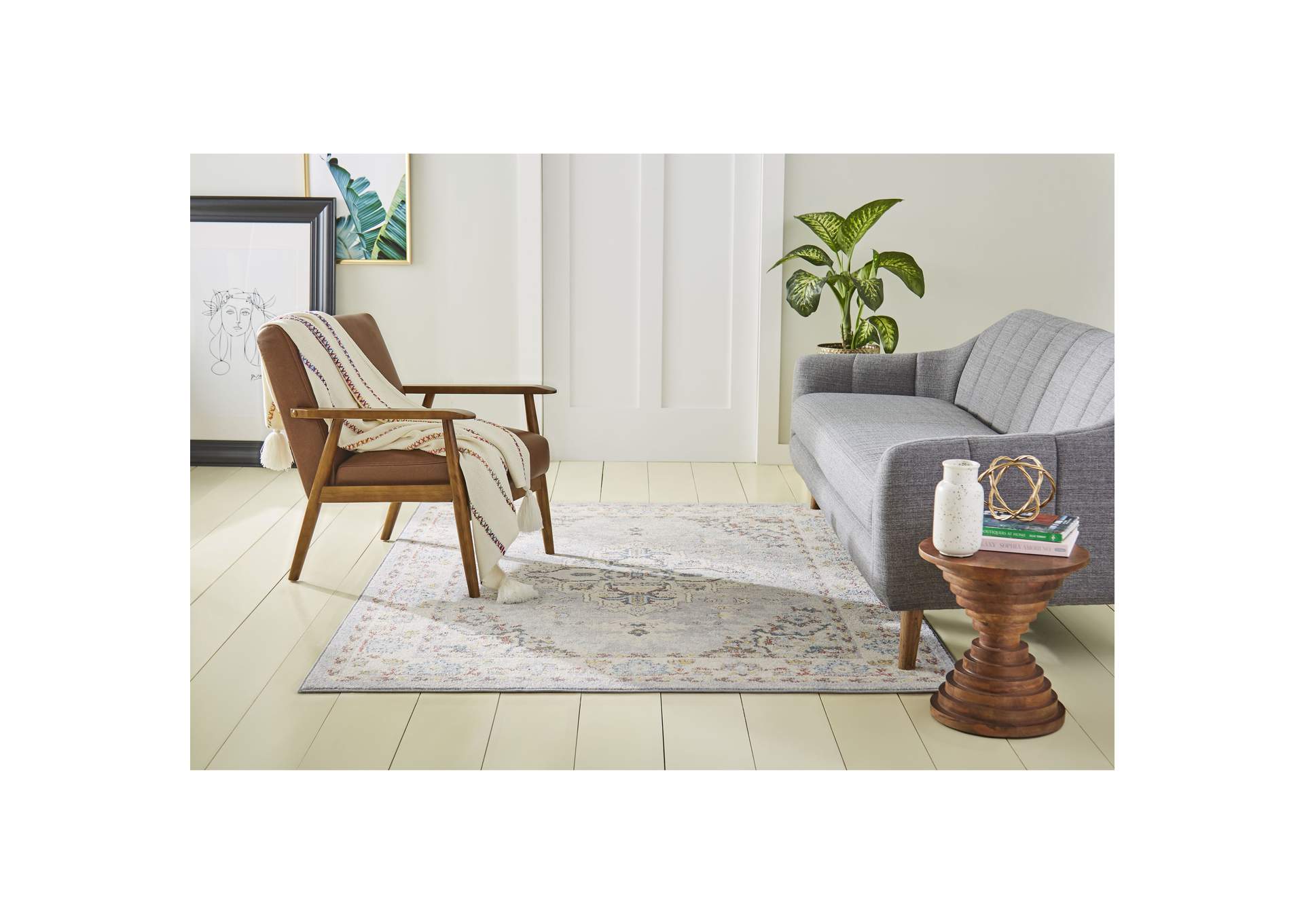 Venice Loreta Area Rug Gray/Ivory, 20"x31",Home Dynamix