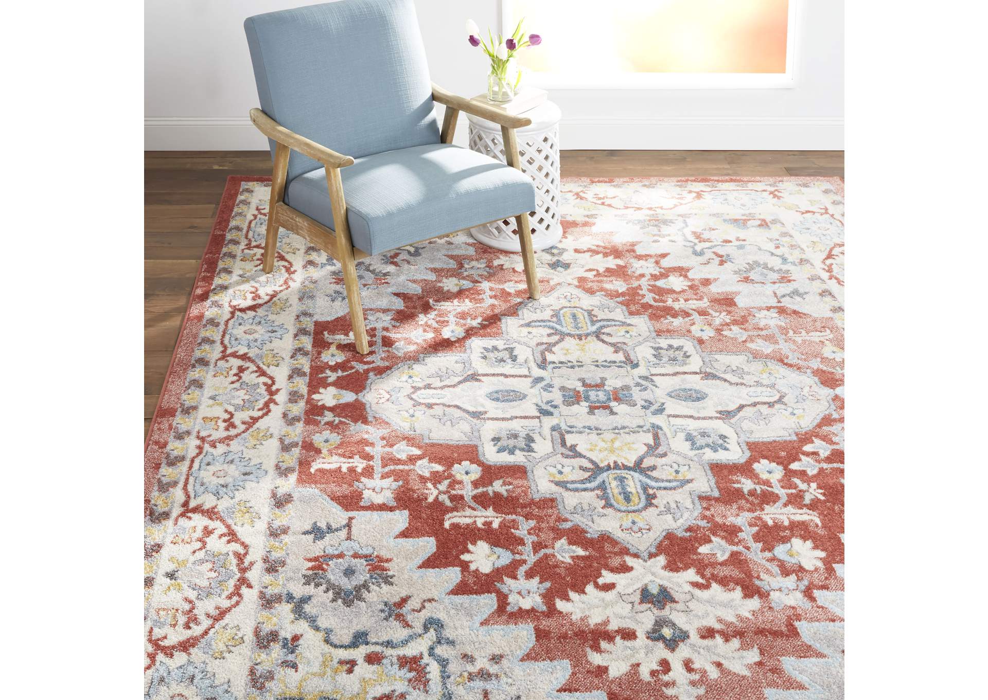 Venice Loreta Area Rug Orange/Ivory, 20"x31",Home Dynamix