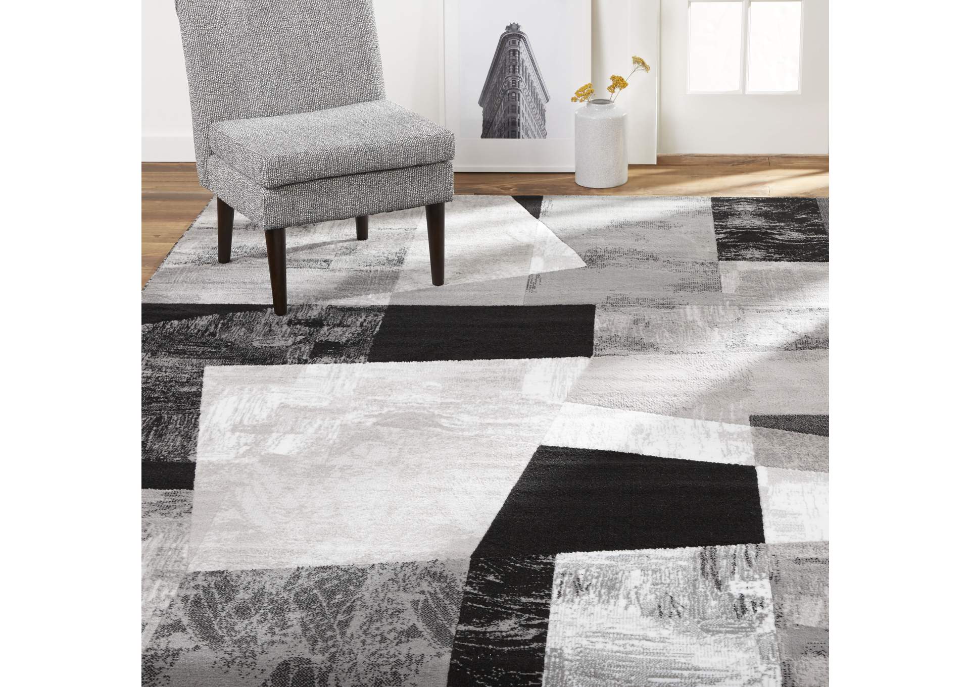 Catalina Bismark Area Rug Gray/Black, 5'3"x7'2",Home Dynamix