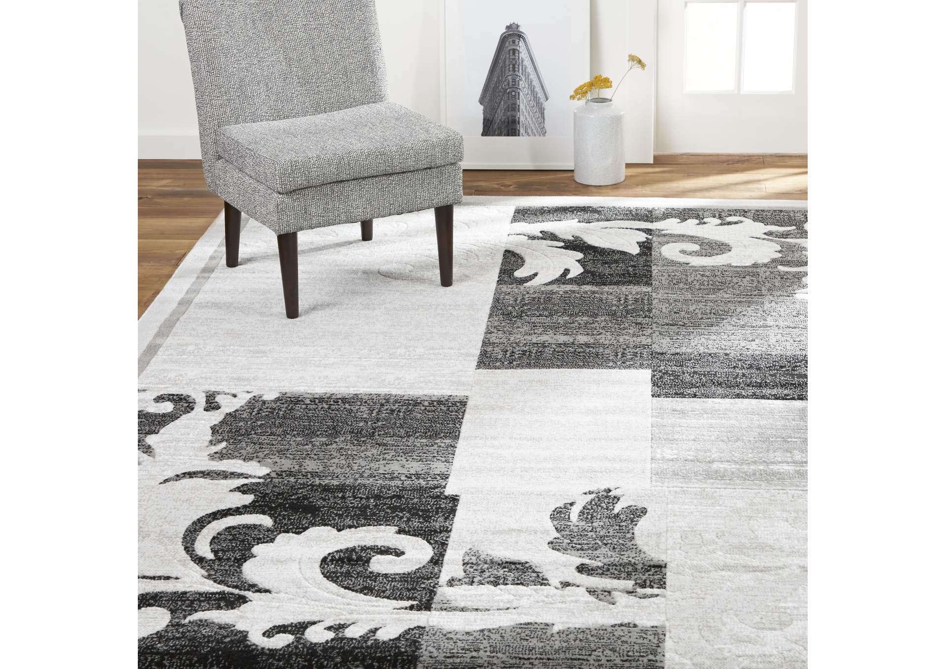 Catalina Pierre Area Rug Light Gray/Dark Gray, 5'3"x7'2",Home Dynamix