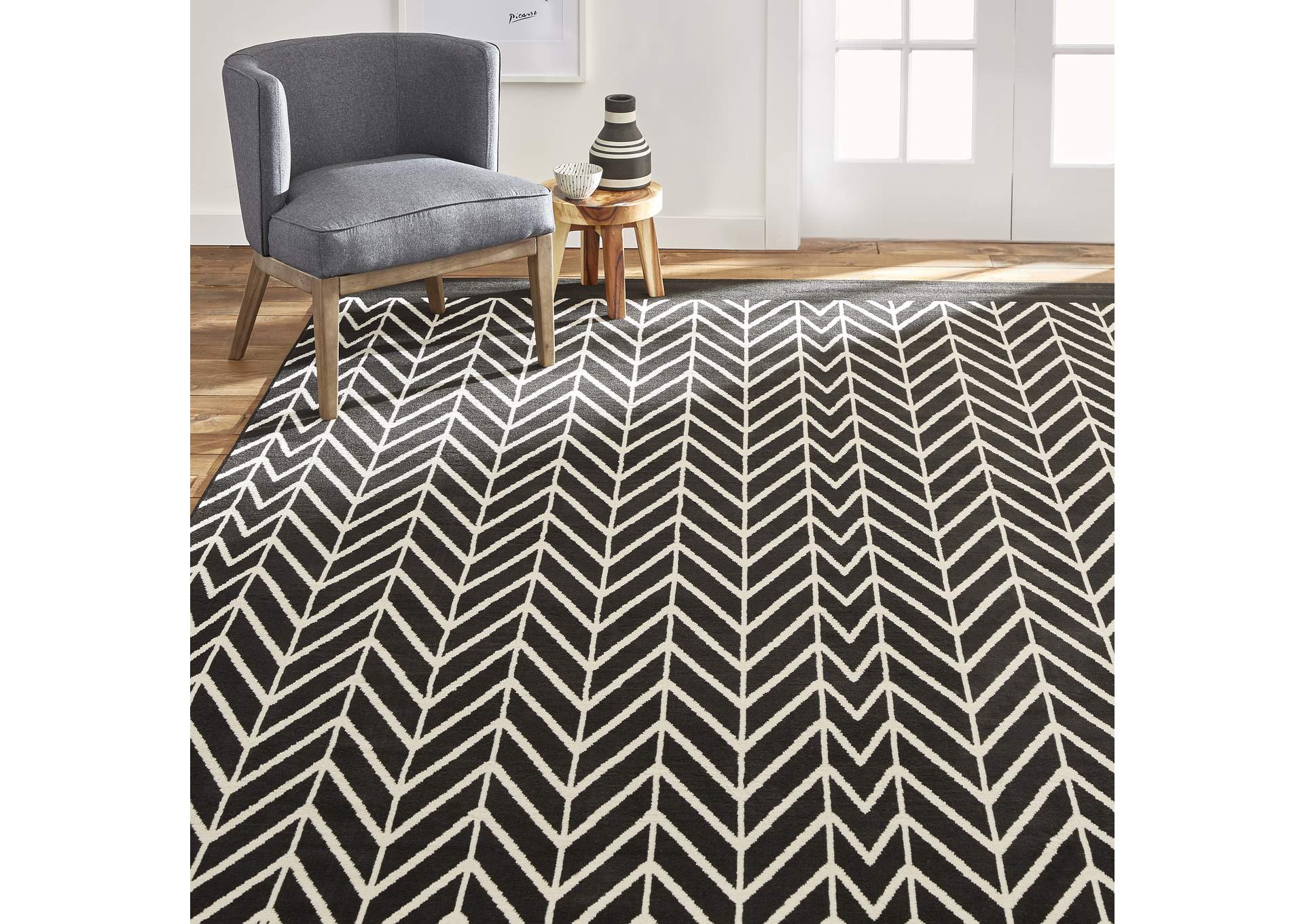 Premium Orin Area Rug Black/Ivory, 5'2"x7'4",Home Dynamix