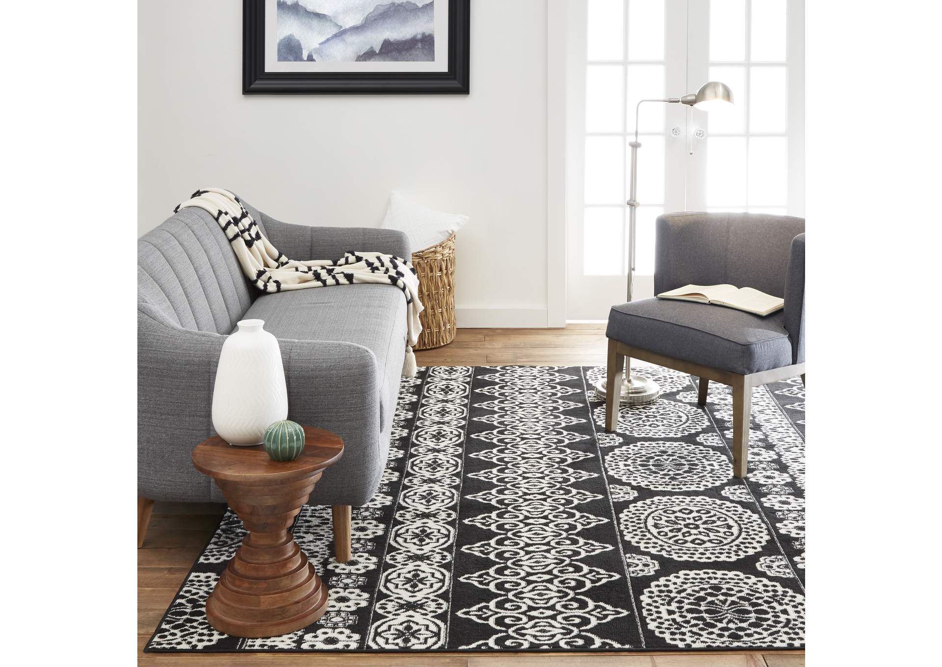 Premium Marley Area Rug Black/Ivory, 5'2"x7'4",Home Dynamix