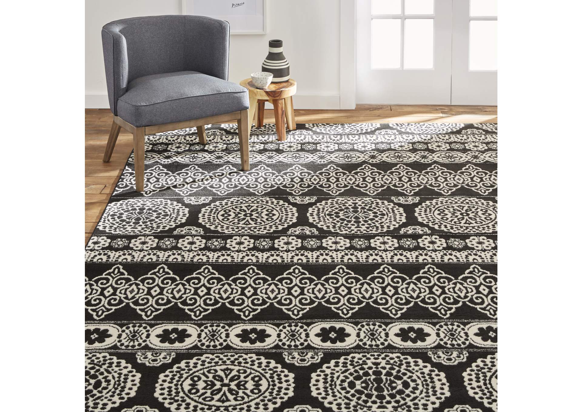 Premium Marley Area Rug Black/Ivory, 5'2"x7'4",Home Dynamix