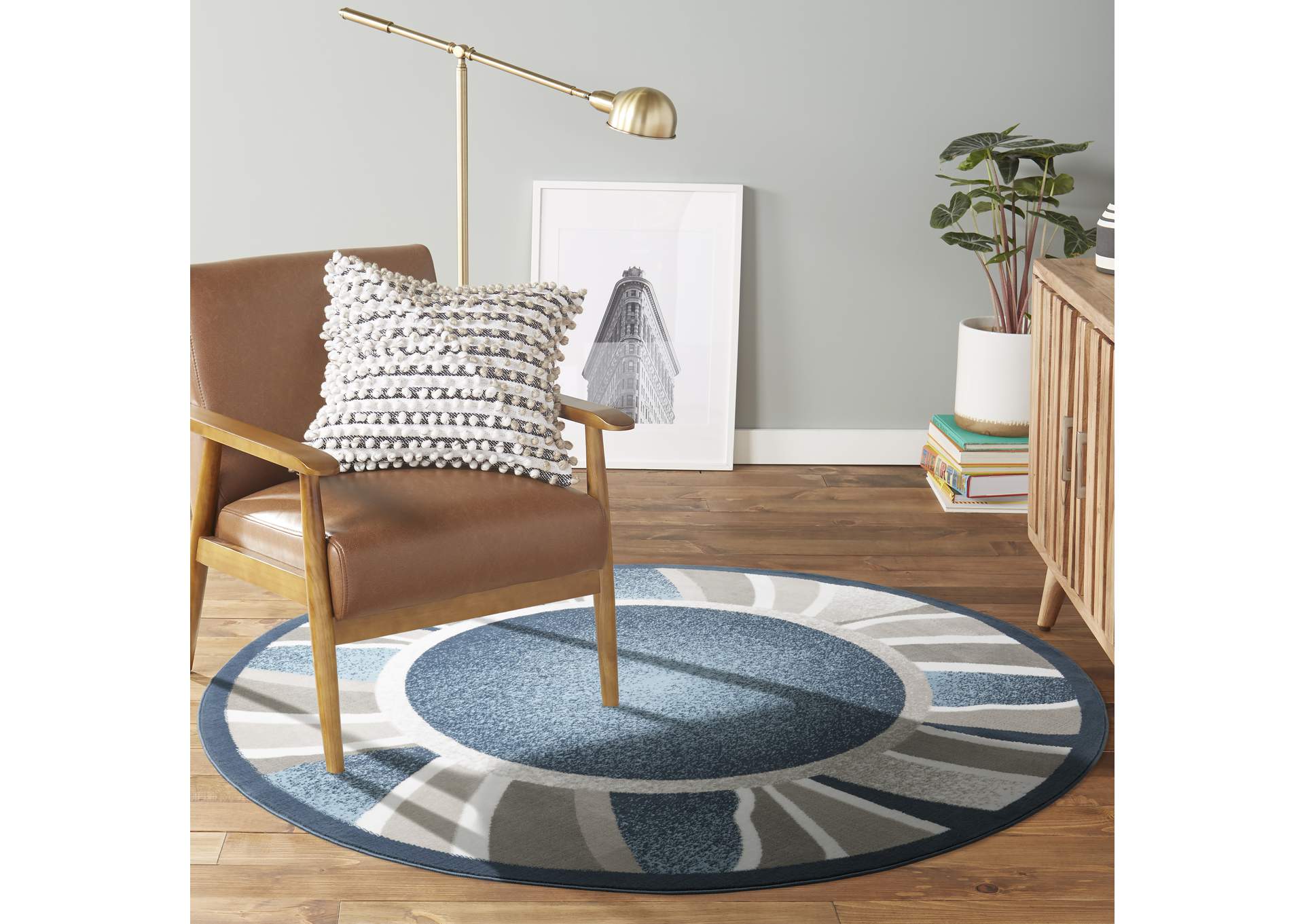 Premium Rizzy Area Rug Blue/Gray, 7'8" Round,Home Dynamix