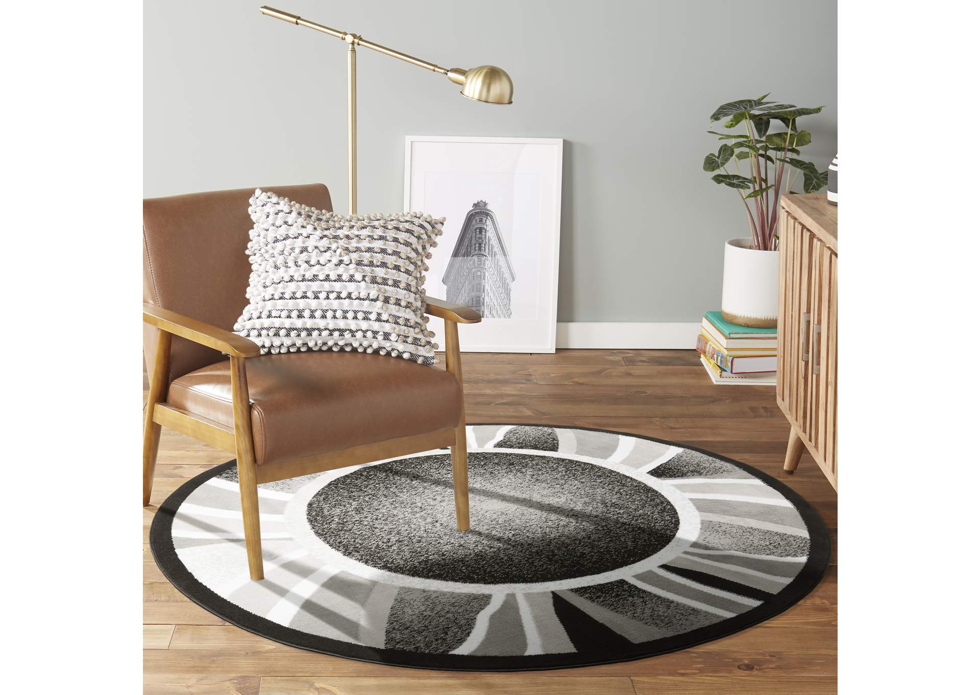 Premium Rizzy Area Rug Black/Gray, 7'8" Round,Home Dynamix