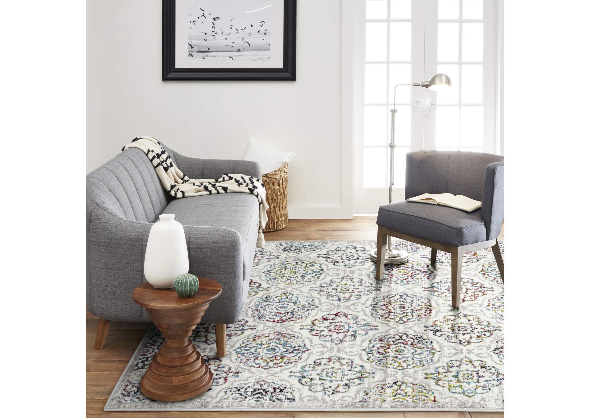 Boho Andorra Area Rug Ivory/Pink, 5'2"x7'2",Home Dynamix