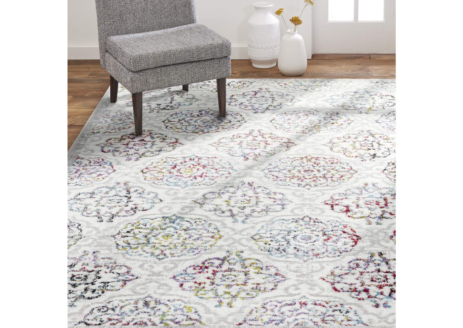 Boho Andorra Area Rug Ivory/Pink, 5'2"x7'2",Home Dynamix