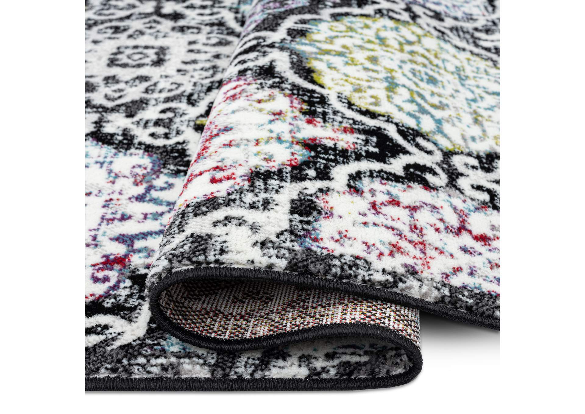 Boho Andorra Area RugBlack/Pink, 5'2"x7'2",Home Dynamix