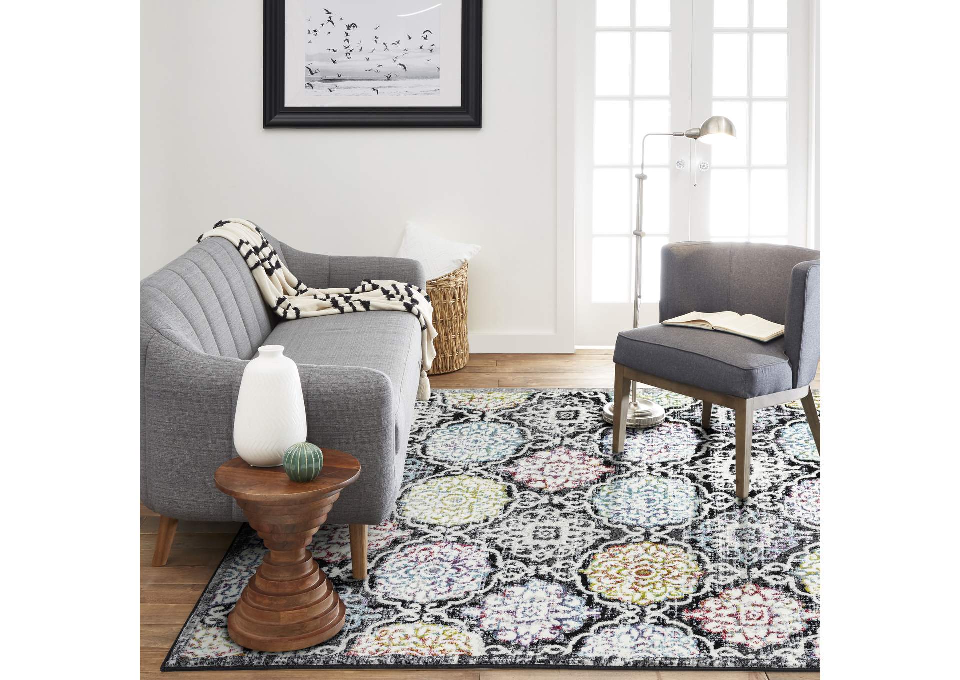 Boho Andorra Area RugBlack/Pink, 5'2"x7'2",Home Dynamix