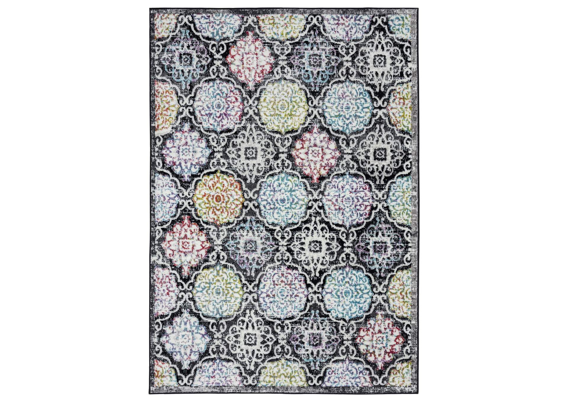 Boho Andorra Area RugBlack/Pink, 5'2"x7'2",Home Dynamix