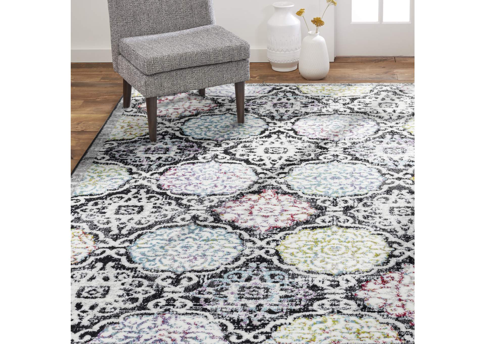 Boho Andorra Area RugBlack/Pink, 5'2"x7'2",Home Dynamix