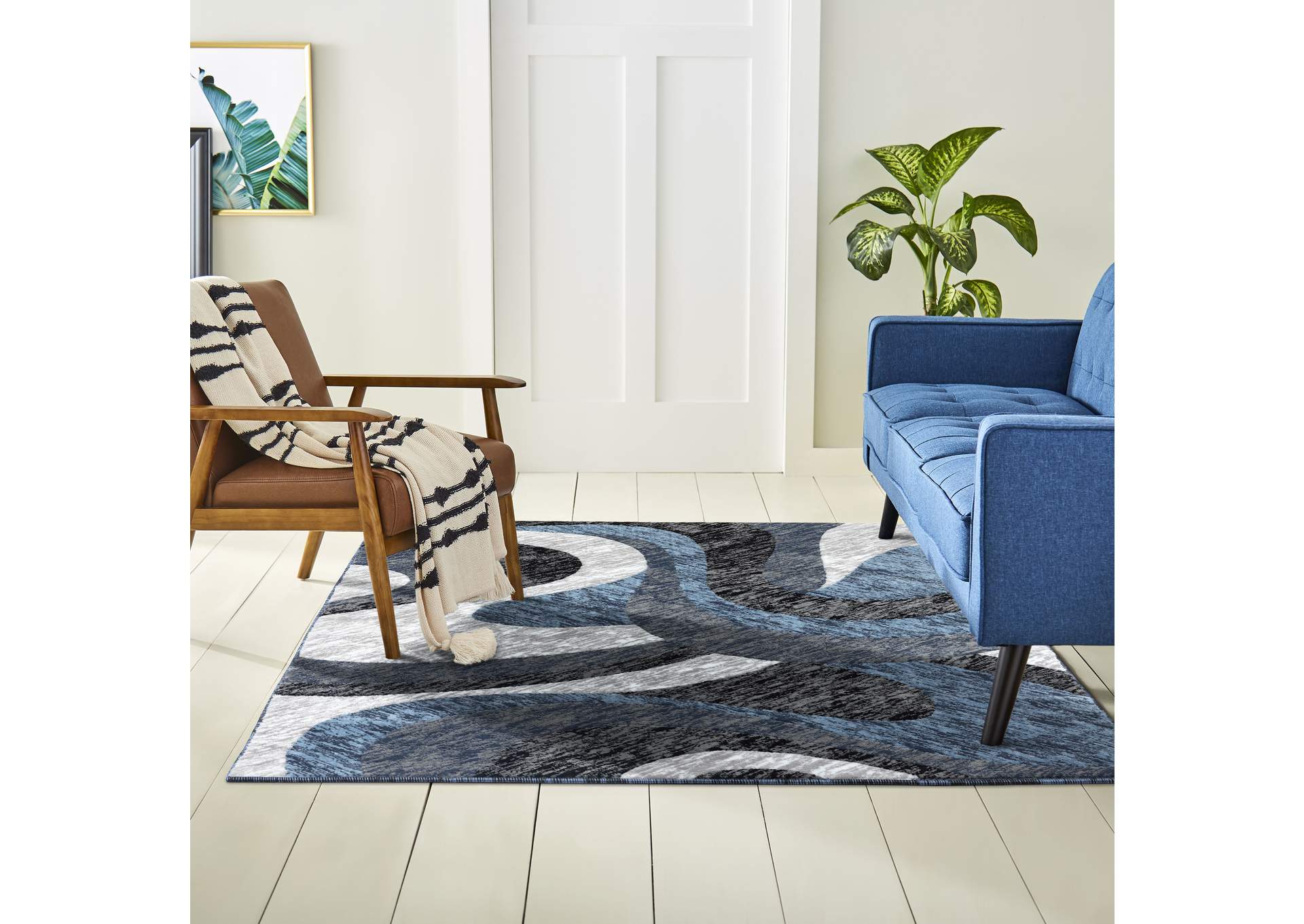 Catalina Huron Area Rug Blue/Gray, 5'3"x7'2",Home Dynamix
