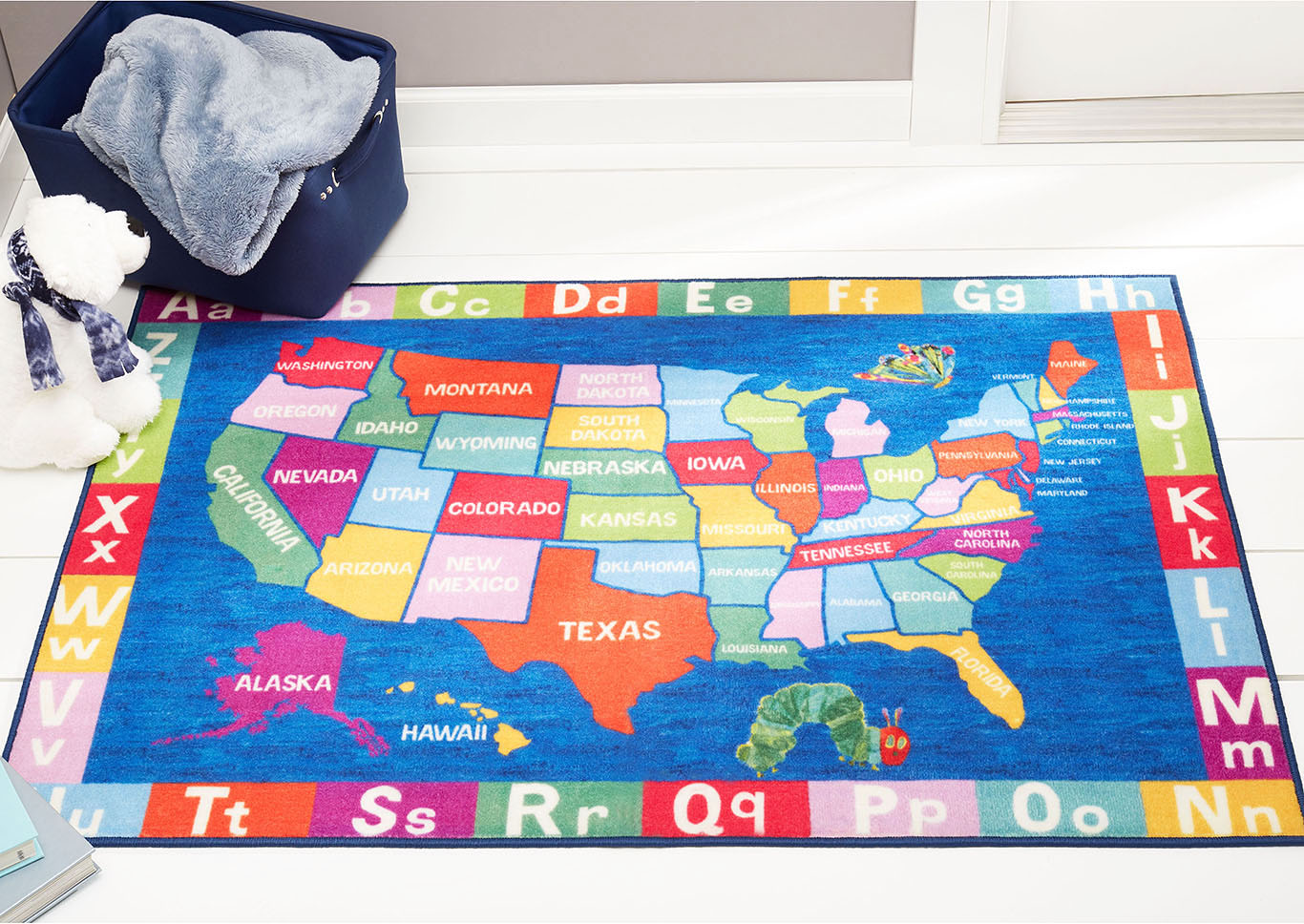 Home Dynamix Eric Carle Elementary USA Map Kids Kids Area Rug 6'6"x9'5" Educational Blue/Red/Yellow,Home Dynamix