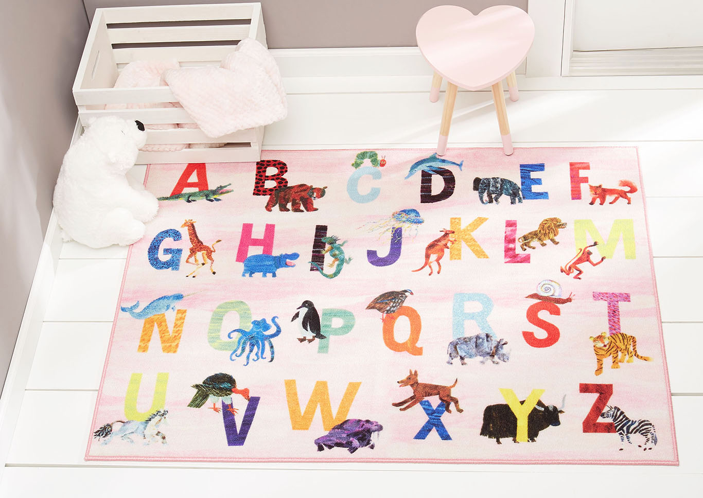 Home Dynamix Eric Carle Elementary Pink Alphabet Decorative Kids Kids Area Rug 6'6"x9'5" Educational Pink/Blue/Yellow,Home Dynamix