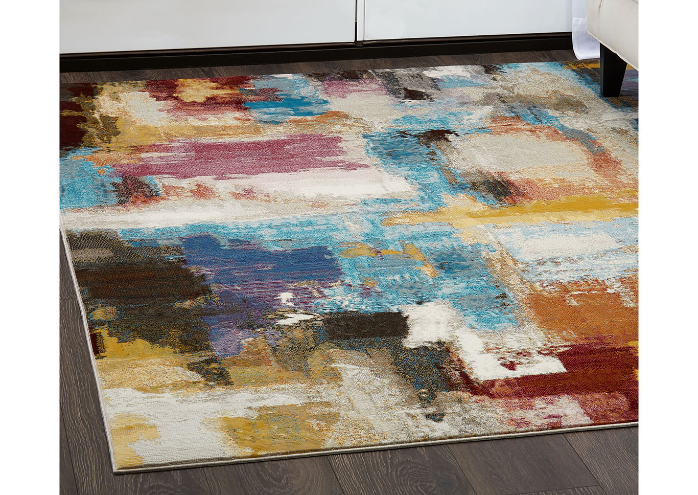 Home Dynamix Nicole Miller Parlin Yarrow Contemporary Area Rug 31"x47" Abstract Ivory/Blue/Gold,Home Dynamix