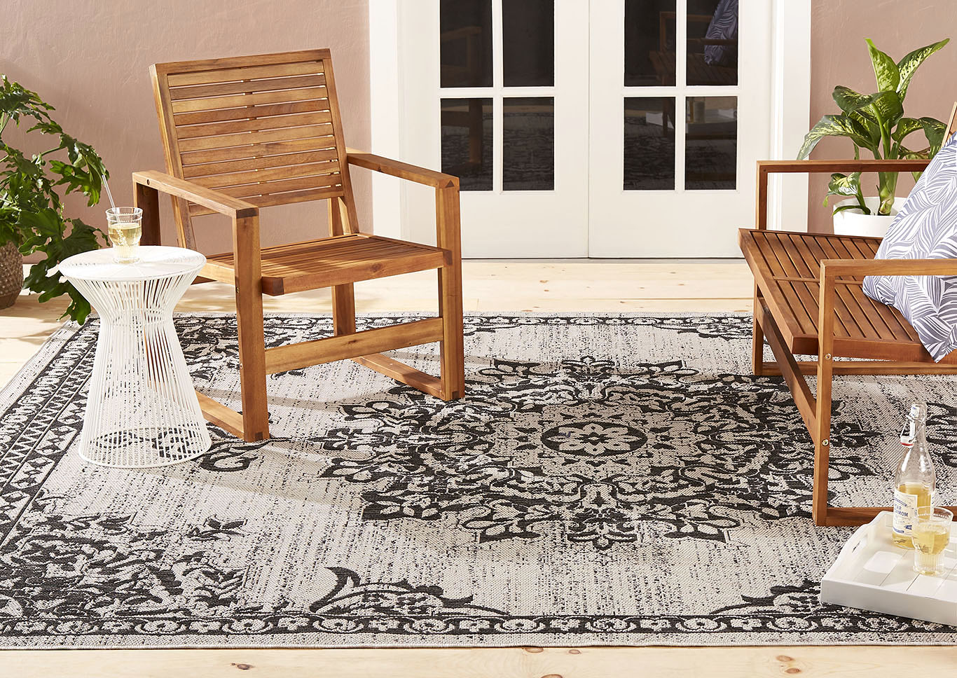Patio Country Azalea Gray-Black Area Rug,Home Dynamix
