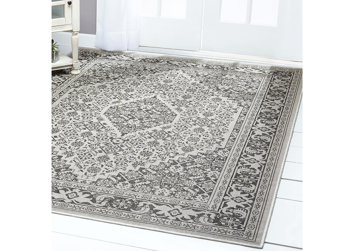 Patio Country Dahlia Gray-Black Area Rug,Home Dynamix