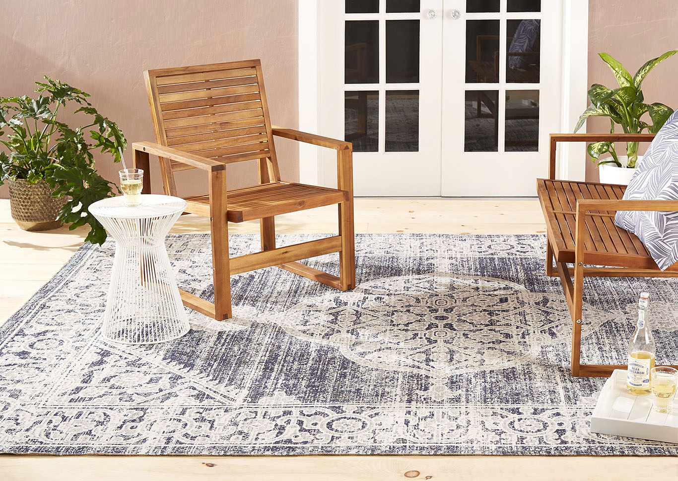 Patio Sofia Magnolia Navy Blue Area Rug,Home Dynamix