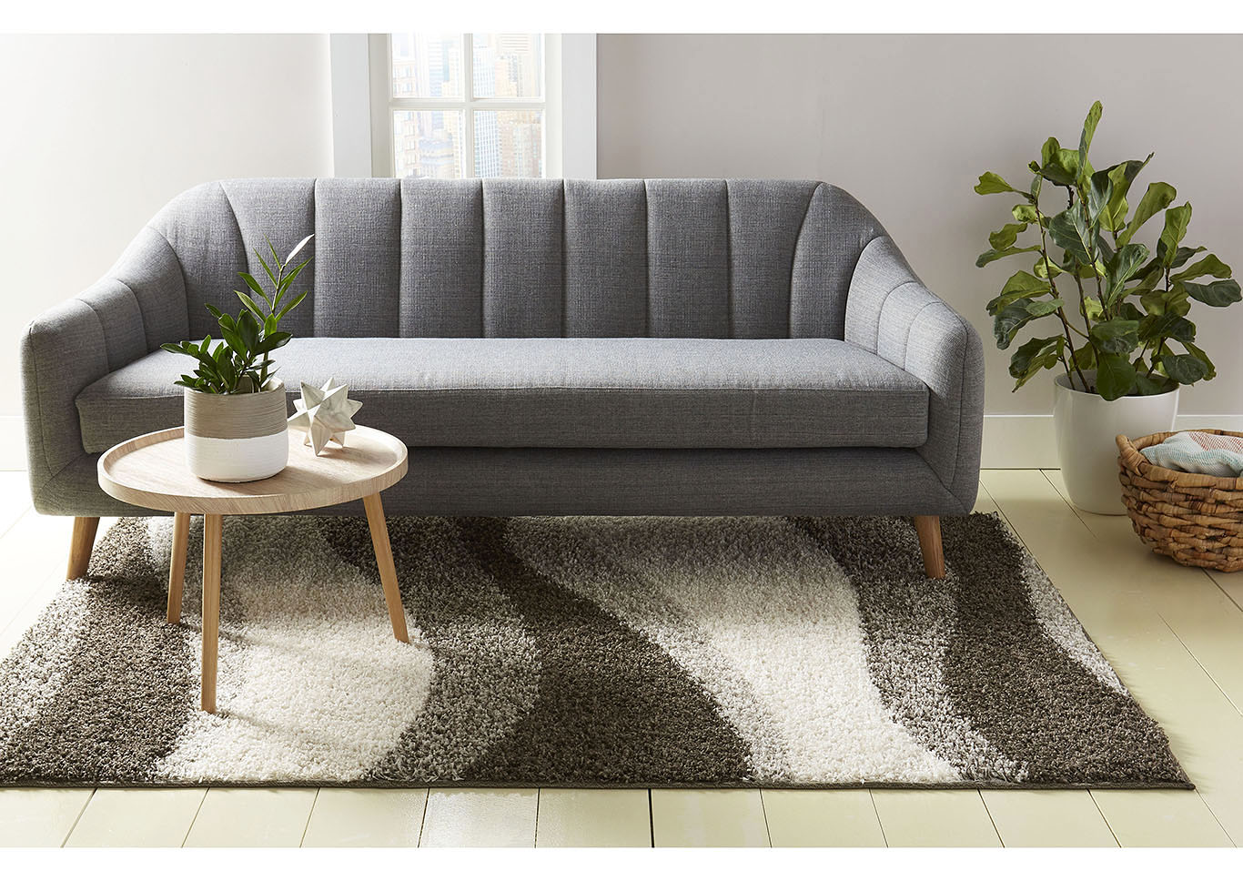 Home Dynamix Nicole Miller Synergy Blaise Shag Area Rug 20"x31" Striped Gray/White,Home Dynamix