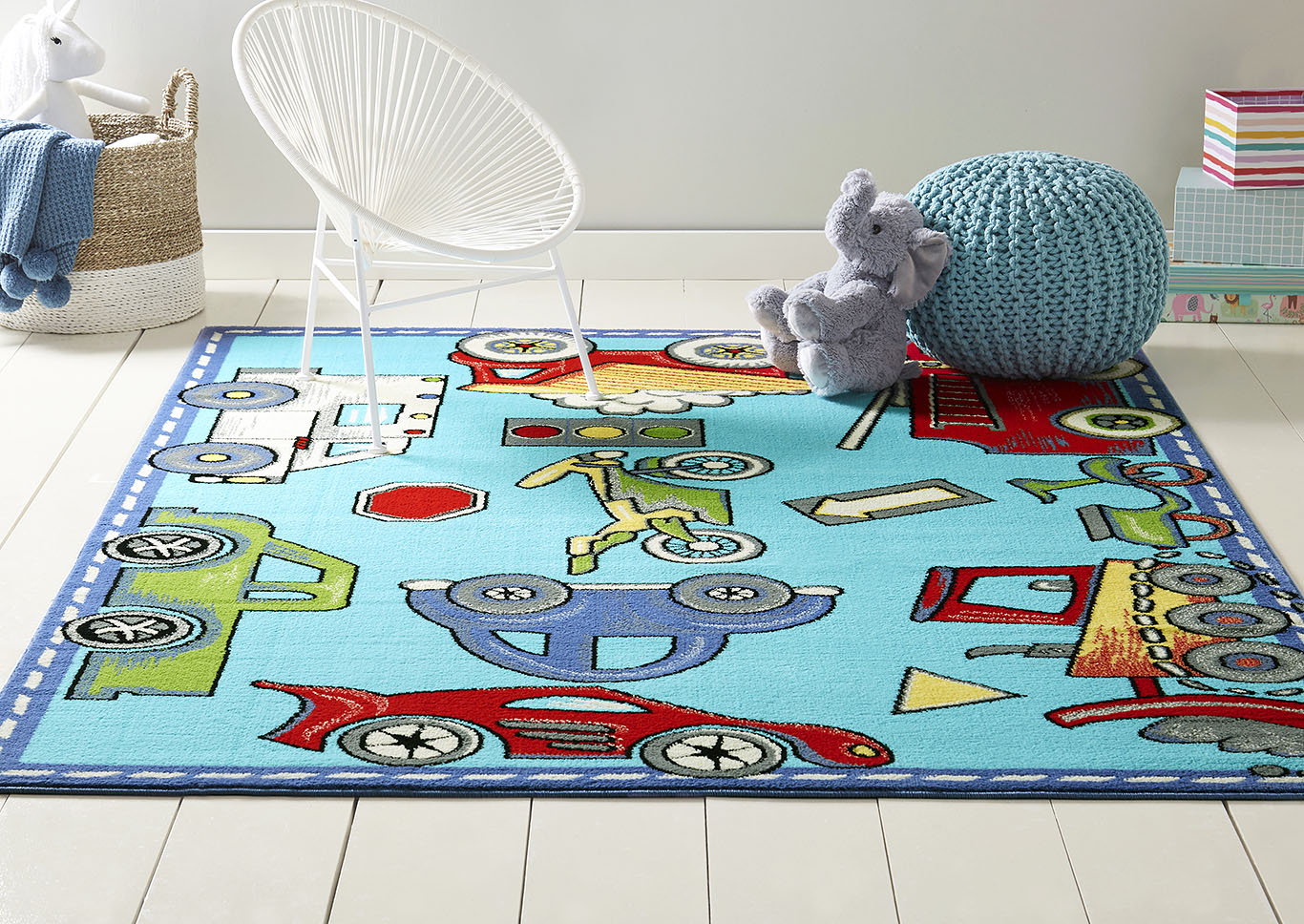Playground Cars and Trucks Blue Area Rug,Home Dynamix