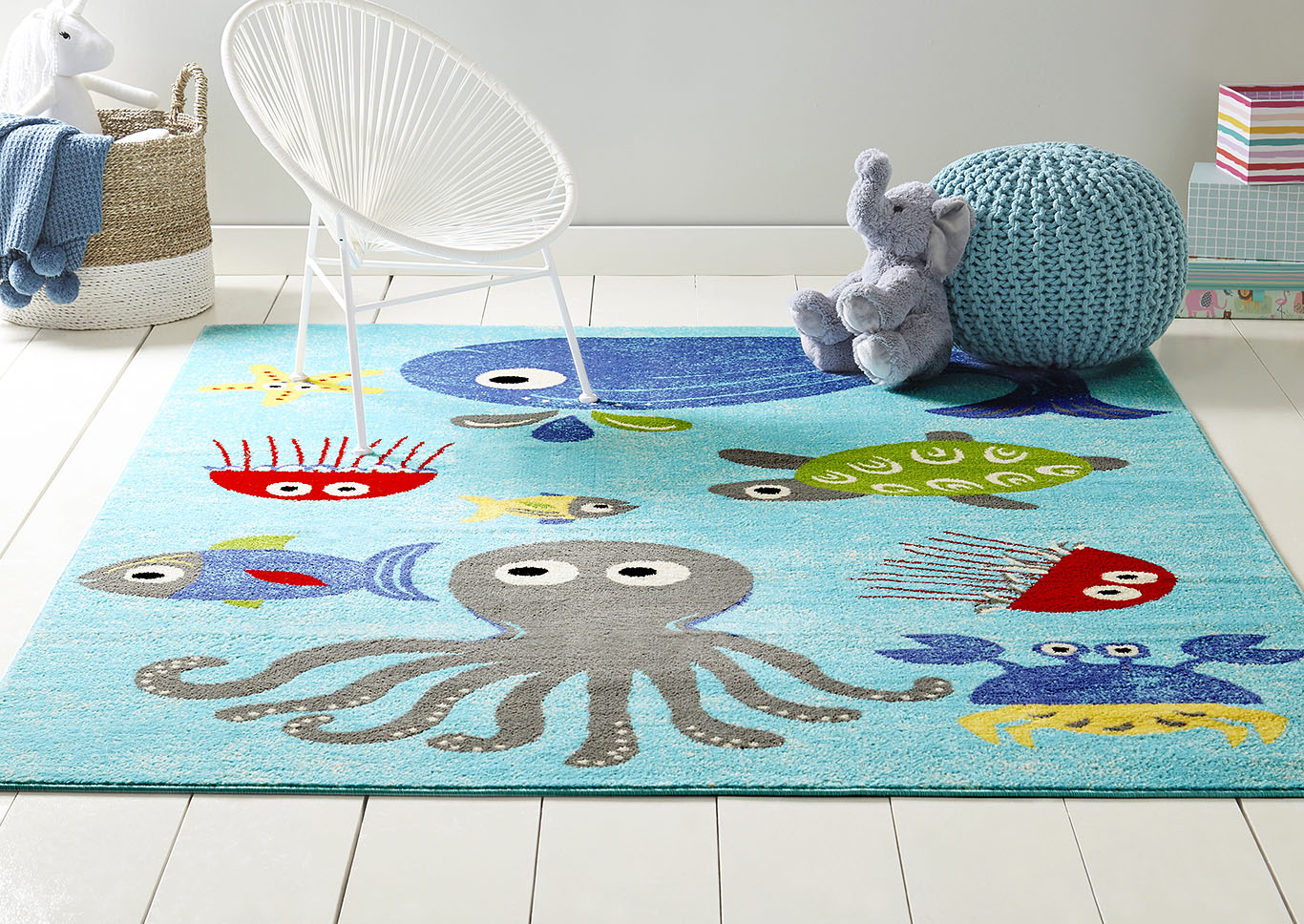 Playground Sea Fish and Turtles Blue Area Rug,Home Dynamix