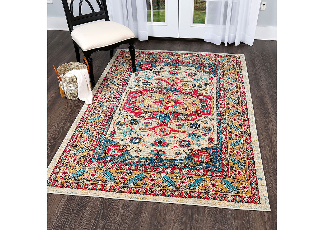 Home Dynamix Serena Wilson Bohemian Area Rug 2'6"x7'2" Border Ivory/Fuchsia/Gold,Home Dynamix