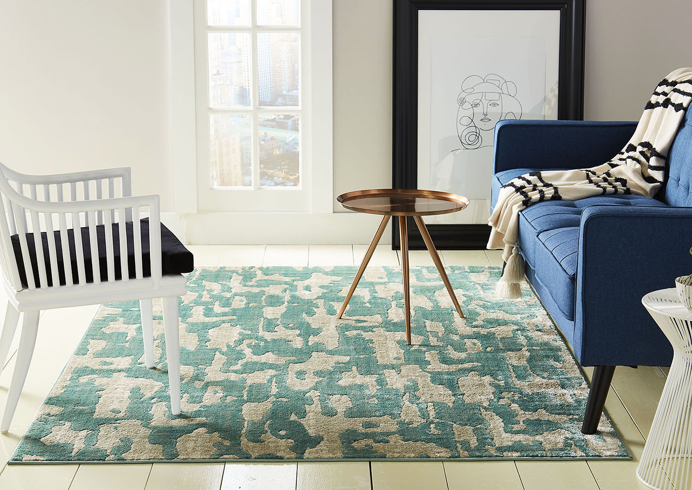 Tanja Basile Teal Ivory Area Rug,Home Dynamix