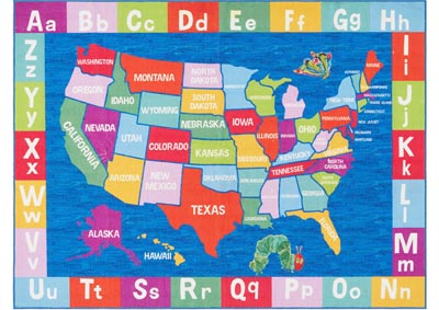 Image for Home Dynamix Eric Carle Elementary USA Map Kids Kids Area Rug 6'6"x9'5" Educational Blue/Red/Yellow