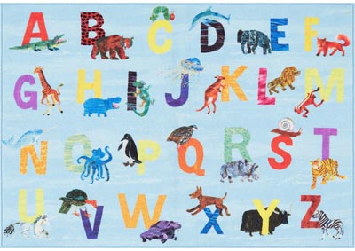 Image for Home Dynamix Eric Carle Elementary Blue Alphabet Decorative Kids Kids Area Rug 6'6"x9'5" Educational Blue/Orange/Purple