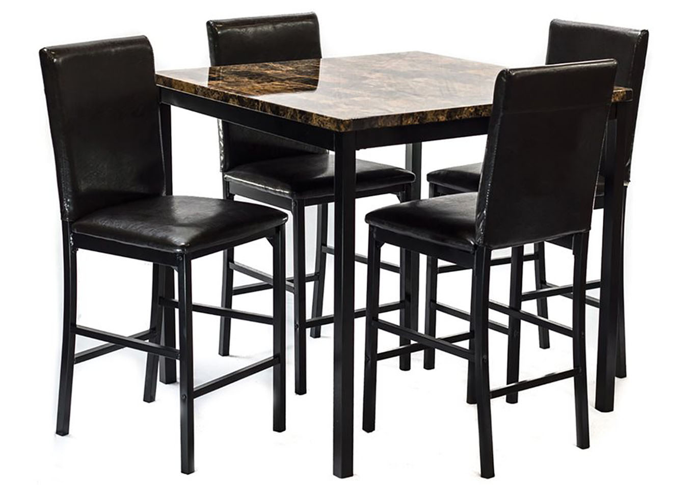 Dark Brown Faux Marble Table & 4 Chairs,Home Source